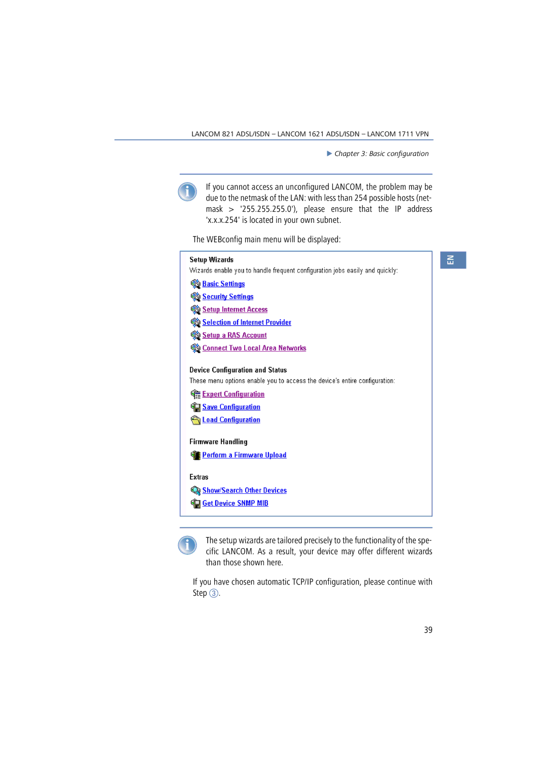 Lancom Systems 821, 1711, 1621 manual Basic configuration 