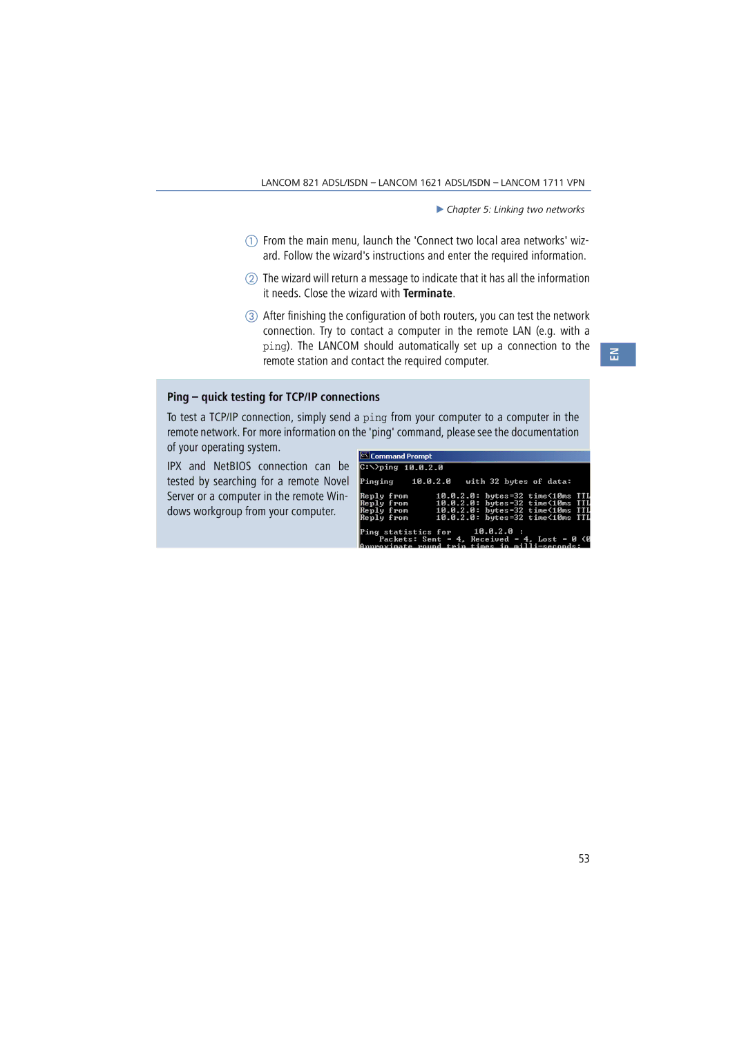 Lancom Systems 1621, 821, 1711 manual Ping quick testing for TCP/IP connections 