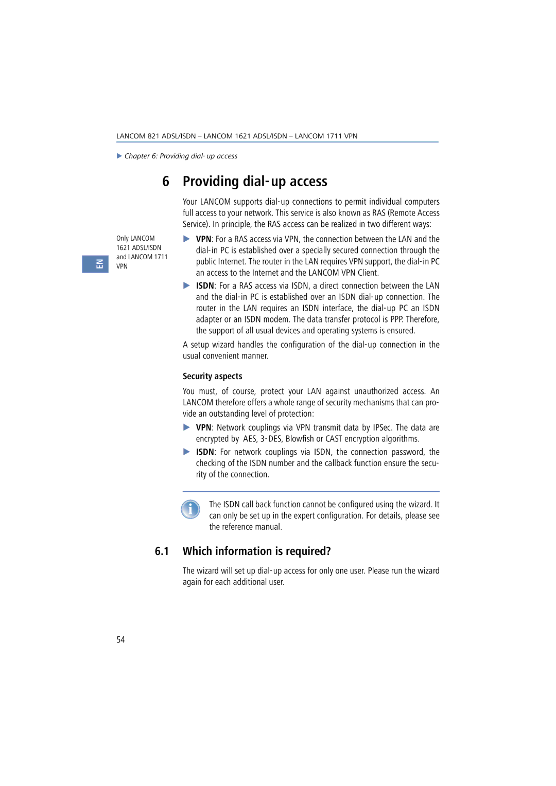 Lancom Systems 821, 1711, 1621 manual Providing dial-up access, Which information is required? 