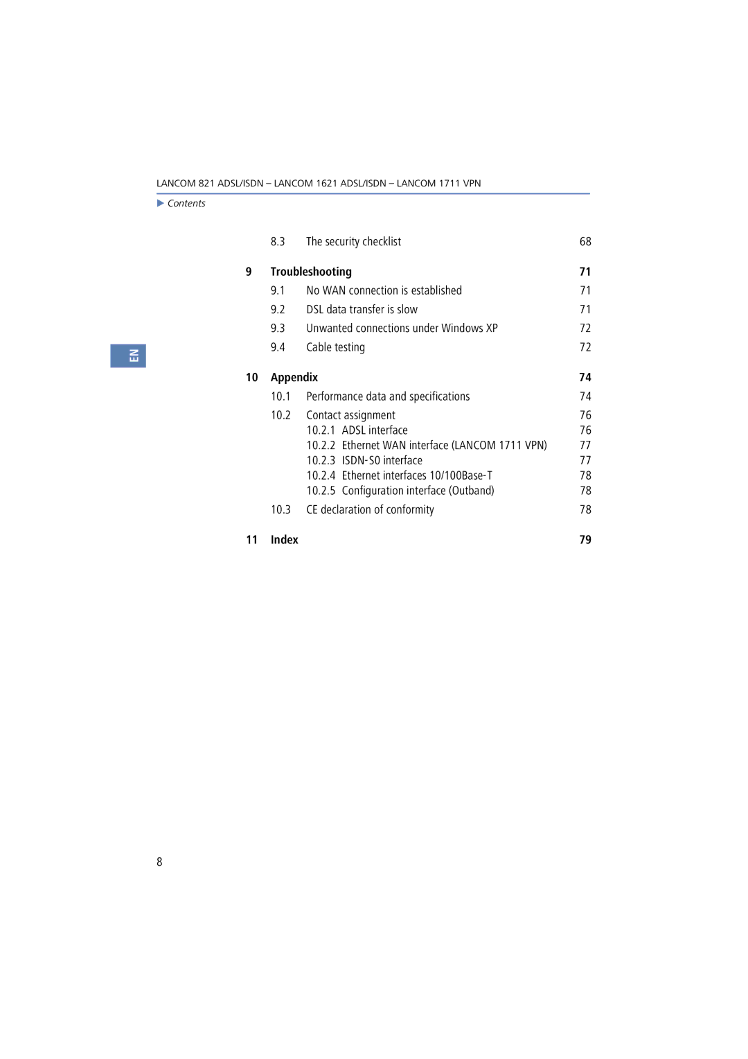 Lancom Systems 1621, 821, 1711 manual Security checklist, Troubleshooting, Appendix 