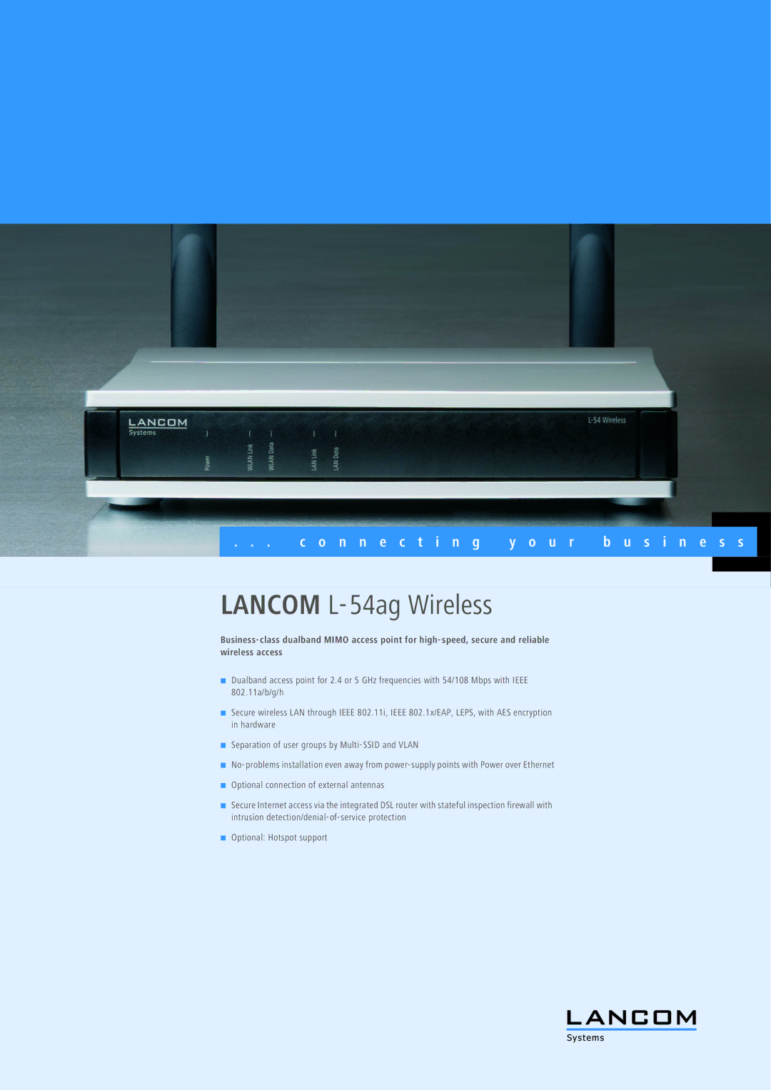 Lancom Systems L-54AG manual Lancom L-54ag Wireless 