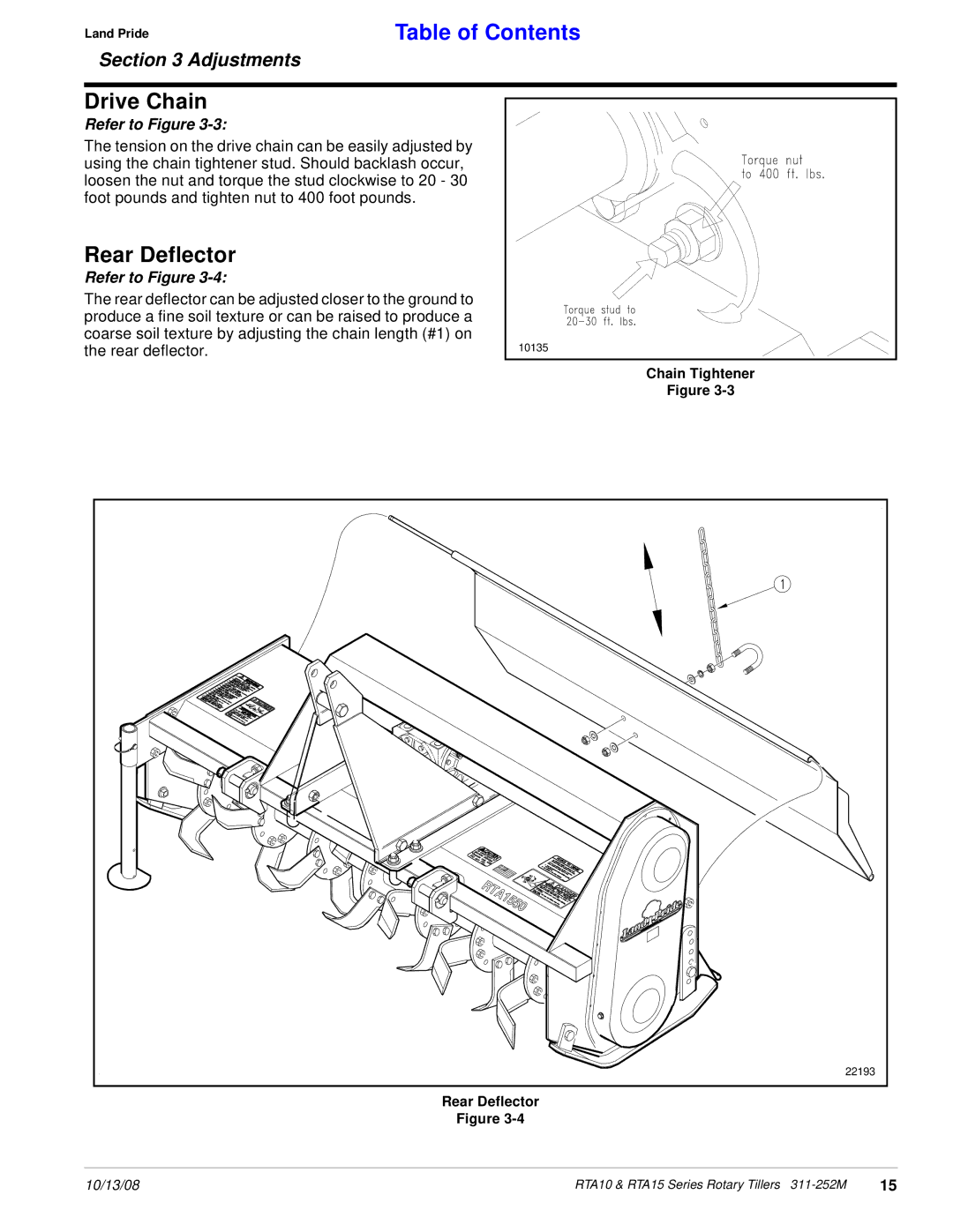 Land Pride 311-252M manual Drive Chain, Rear Deflector 