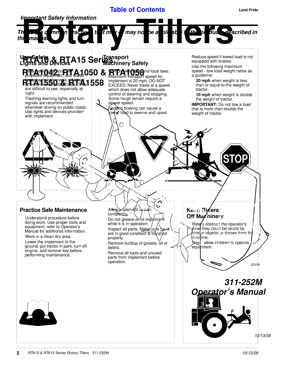 Land Pride 311-252M manual Important Safety Information, Use Safety Lights and Devices, Transport Machinery Safely 