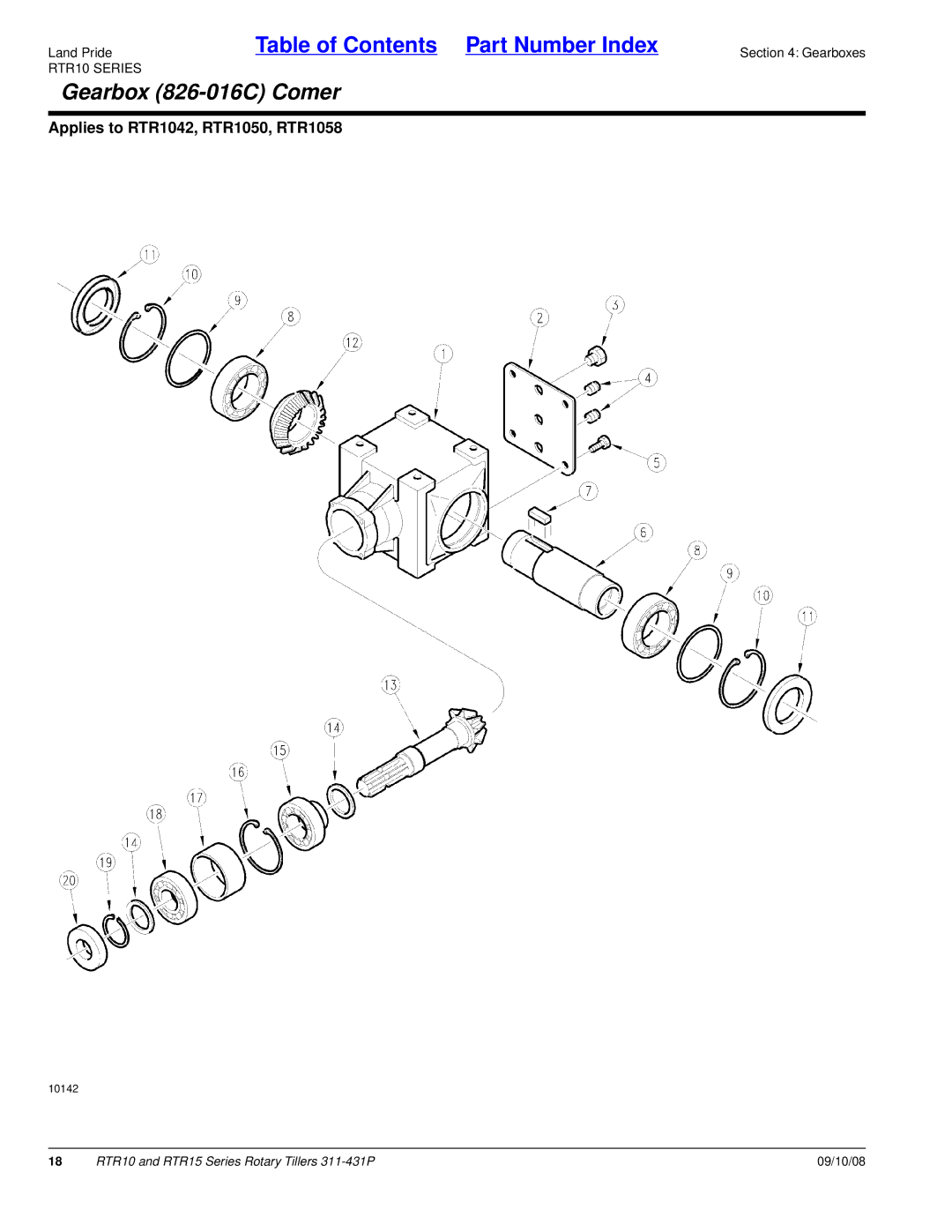 Land Pride 311-431P manual Gearbox 826-016C Comer 