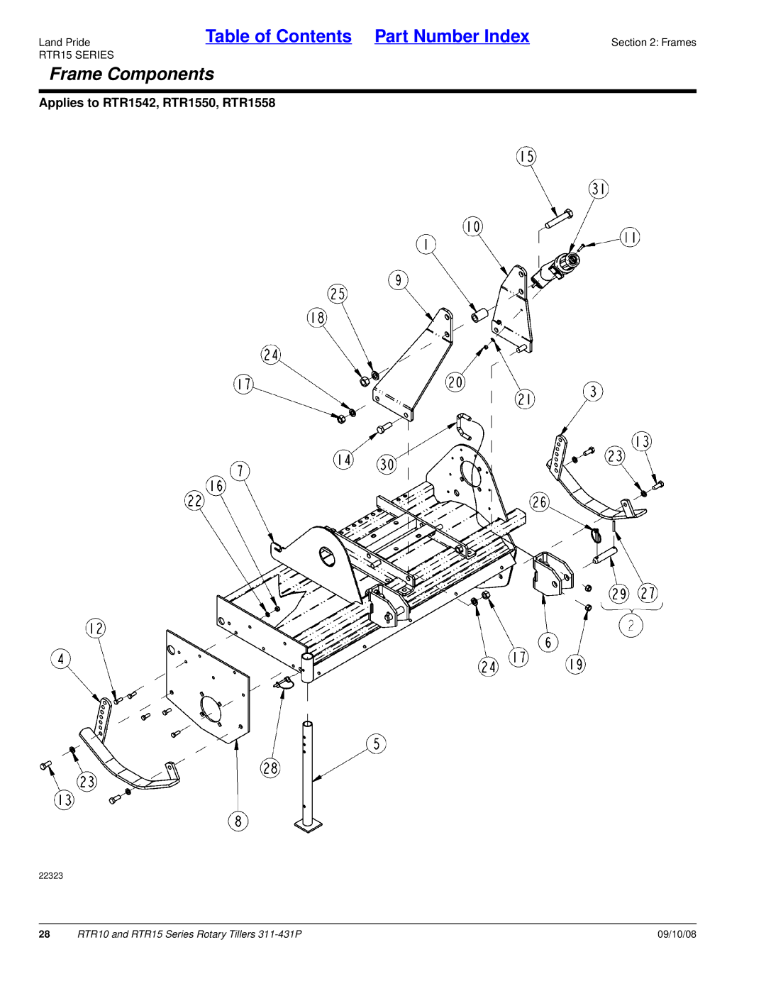 Land Pride 311-431P manual Frame Components, RTR15 Series 