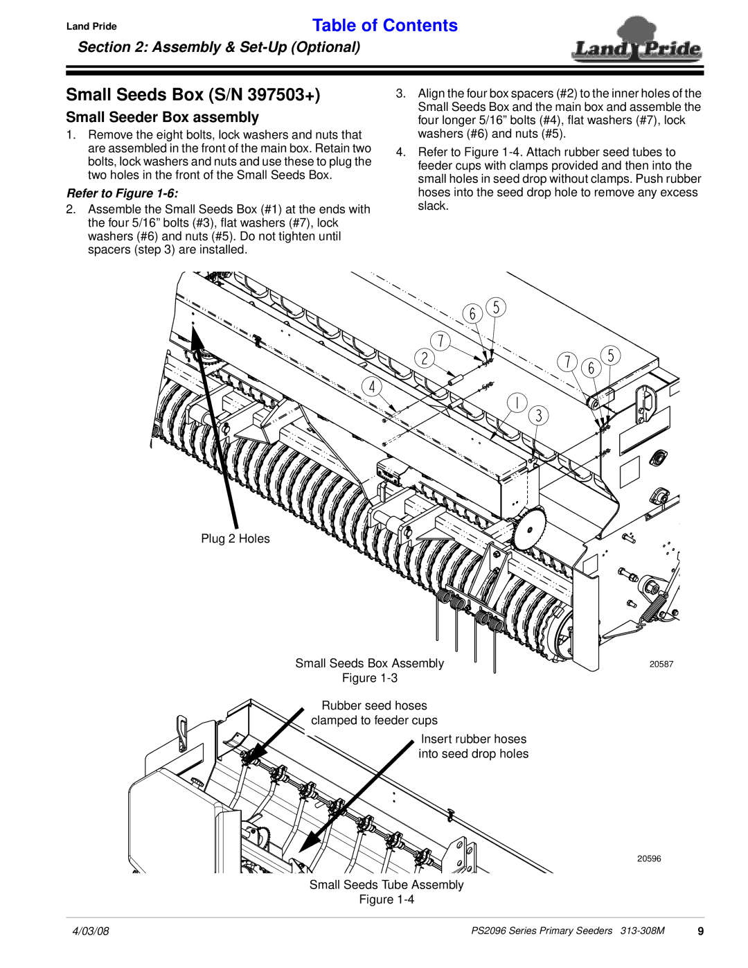 Land Pride 313-308M manual Small Seeds Box S/N 397503+, Small Seeder Box assembly 