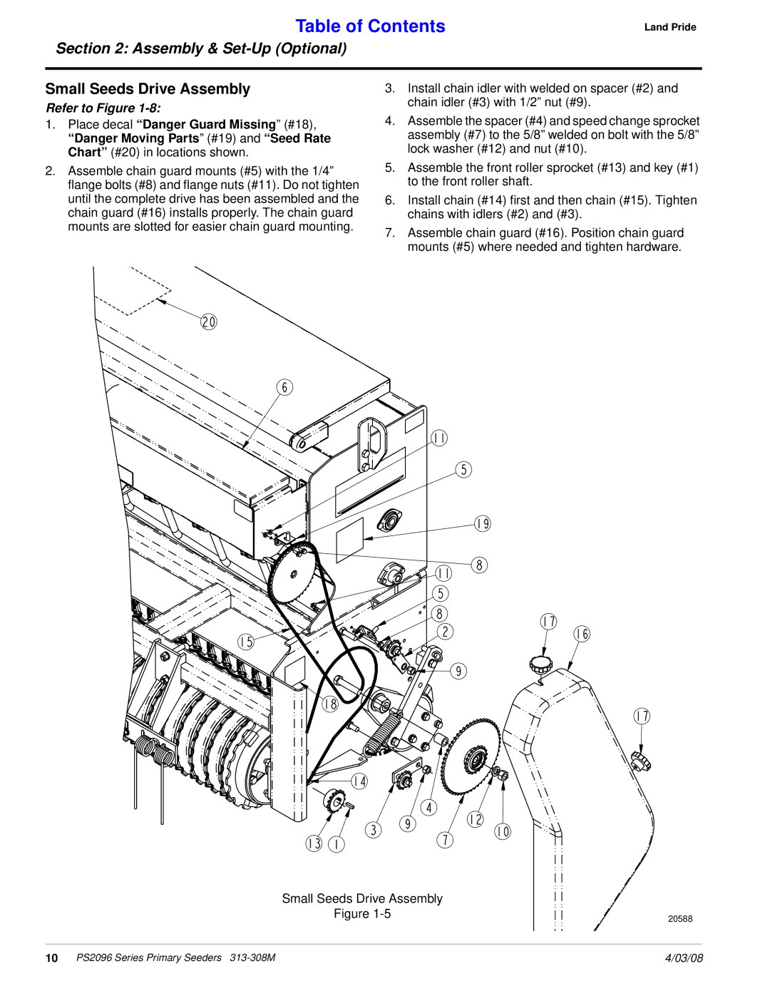 Land Pride 313-308M manual Small Seeds Drive Assembly 