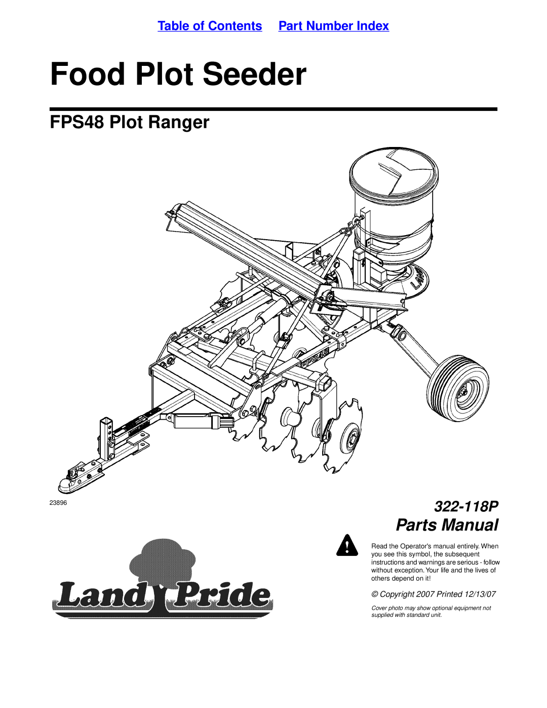 Land Pride 322-118P manual Food Plot Seeder 