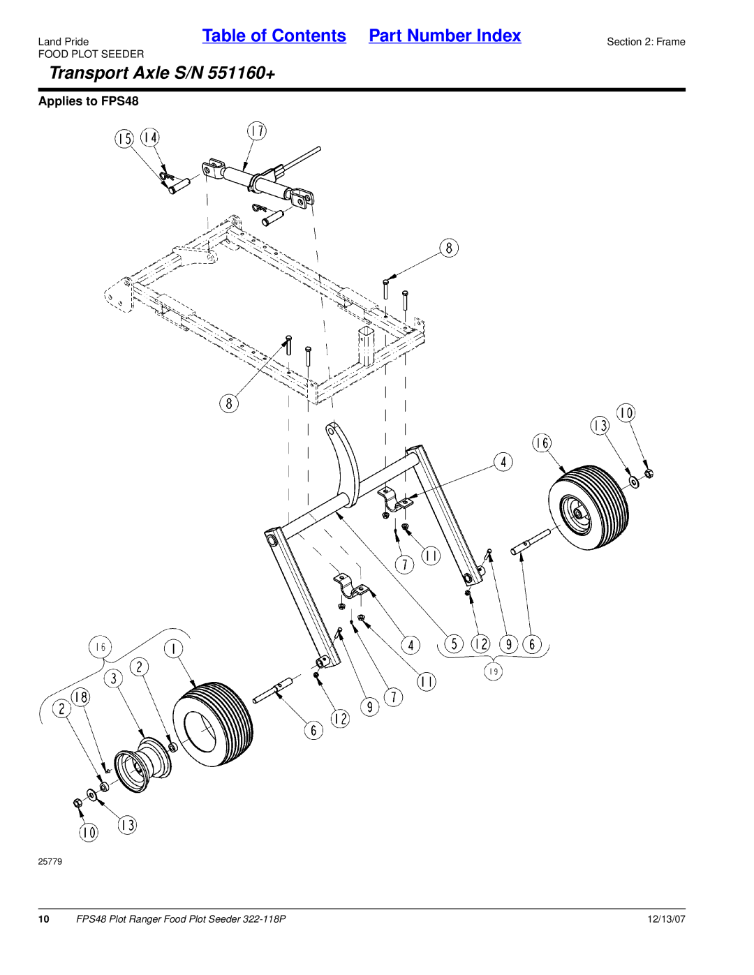 Land Pride 322-118P manual Transport Axle S/N 551160+ 