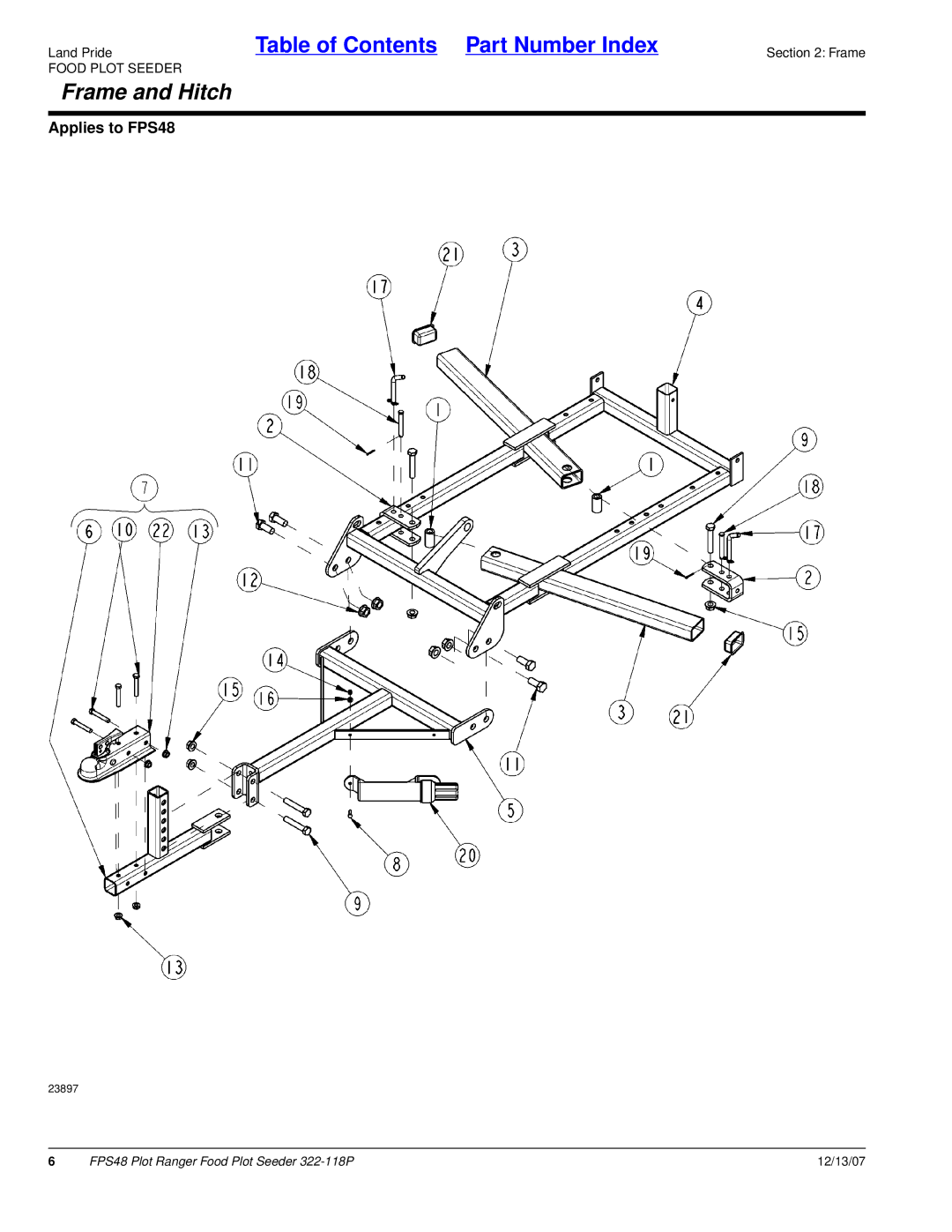 Land Pride 322-118P manual Frame and Hitch 