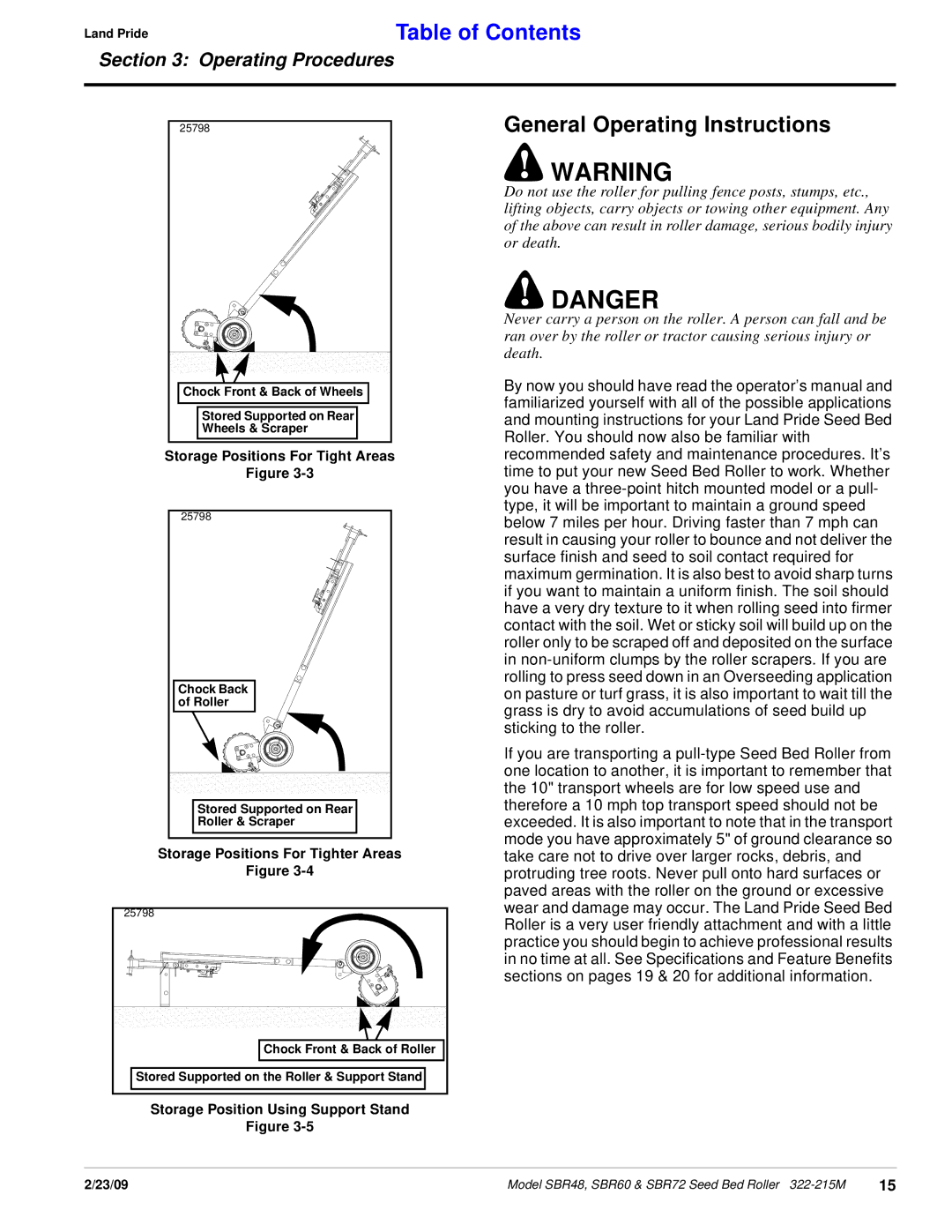 Land Pride 322-215M manual General Operating Instructions 