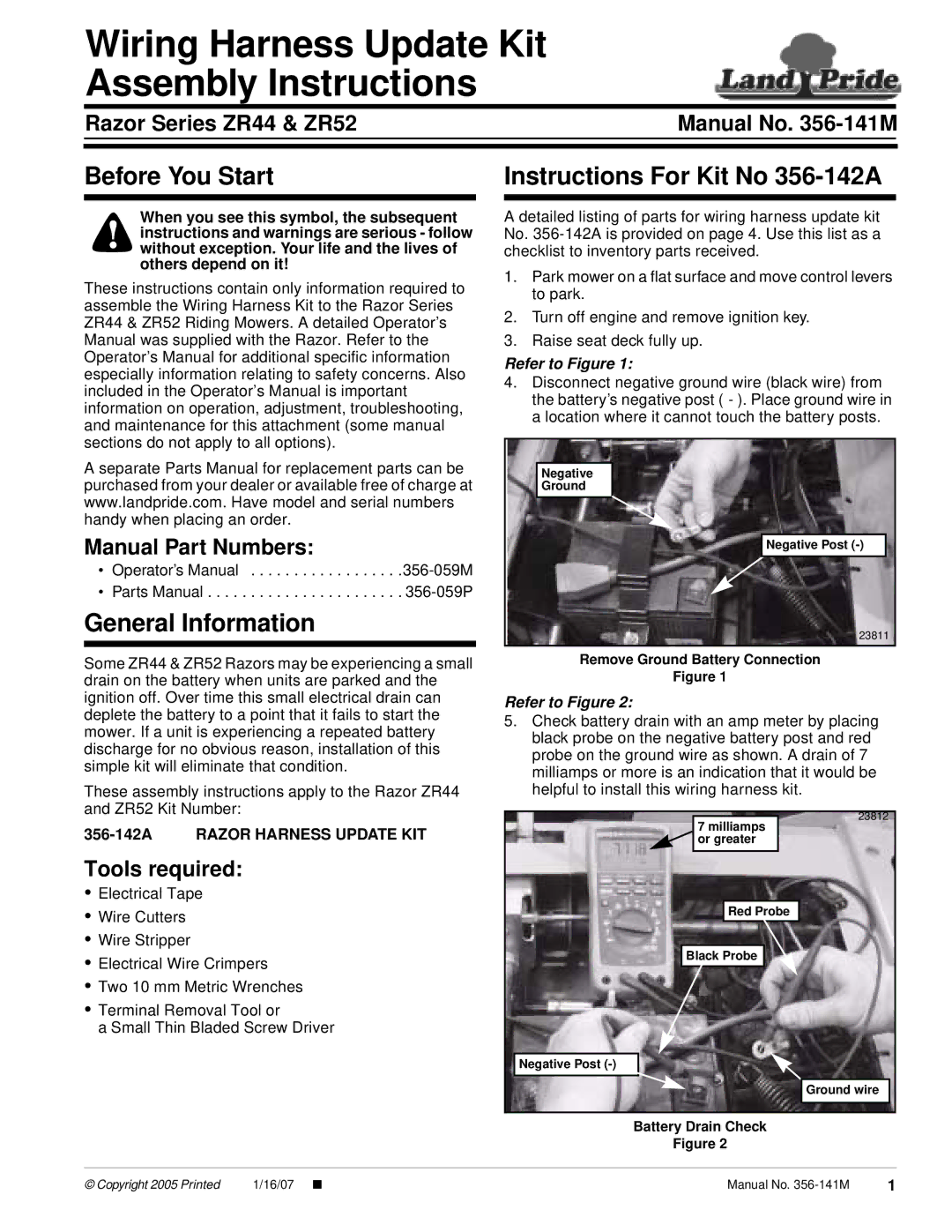 Land Pride 356-142A manual Wiring Harness Update Kit Assembly Instructions, Refer to Figure 