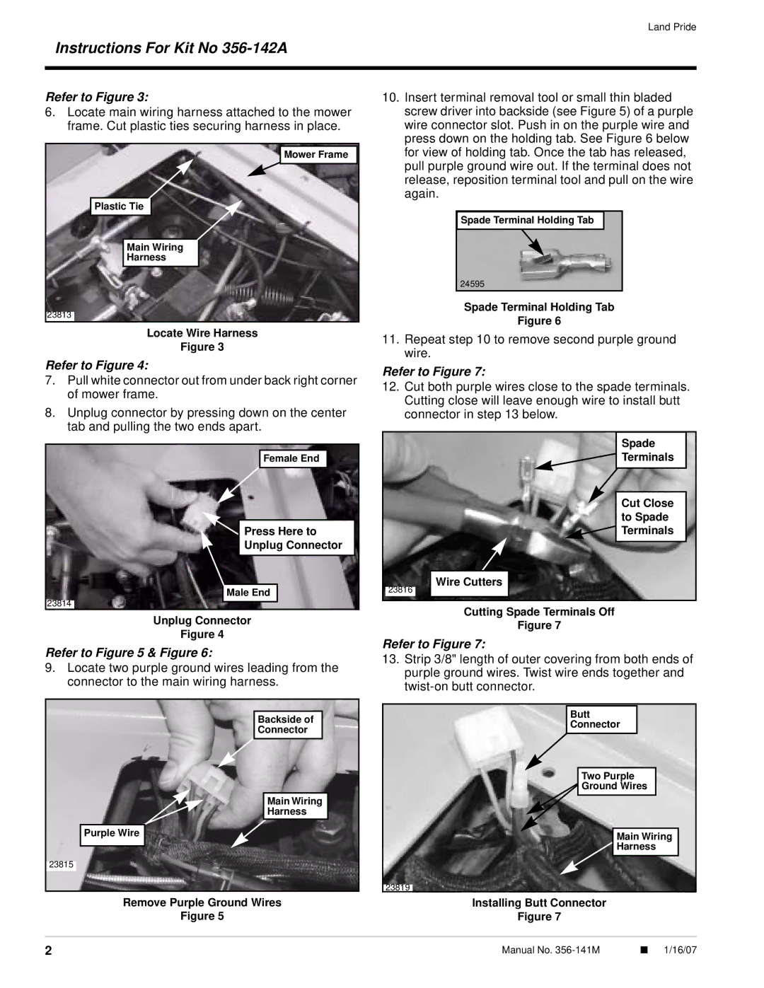 Land Pride manual Instructions For Kit No 356-142A, Refer to & Figure 