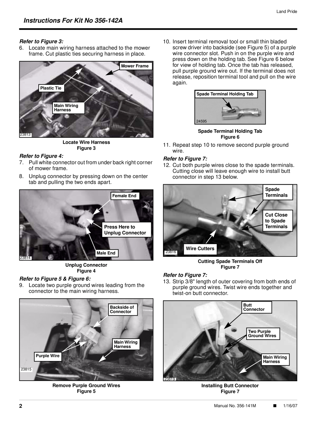 Land Pride manual Instructions For Kit No 356-142A, Refer to & Figure, Refer to Figure 