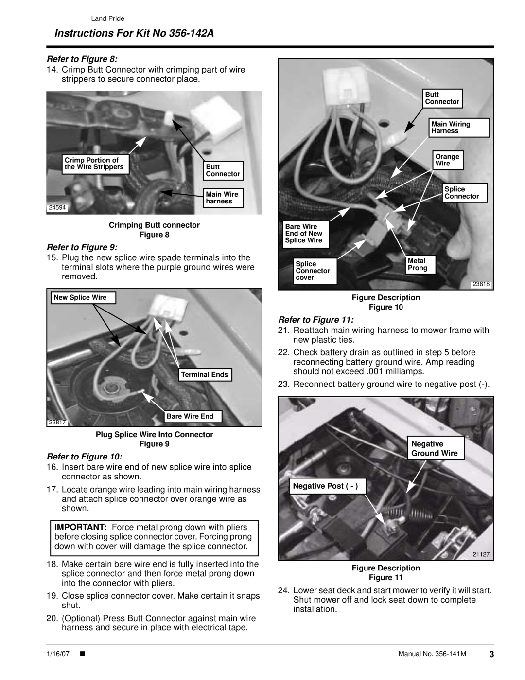 Land Pride manual Instructions For Kit No 356-142A, Refer to Figure 