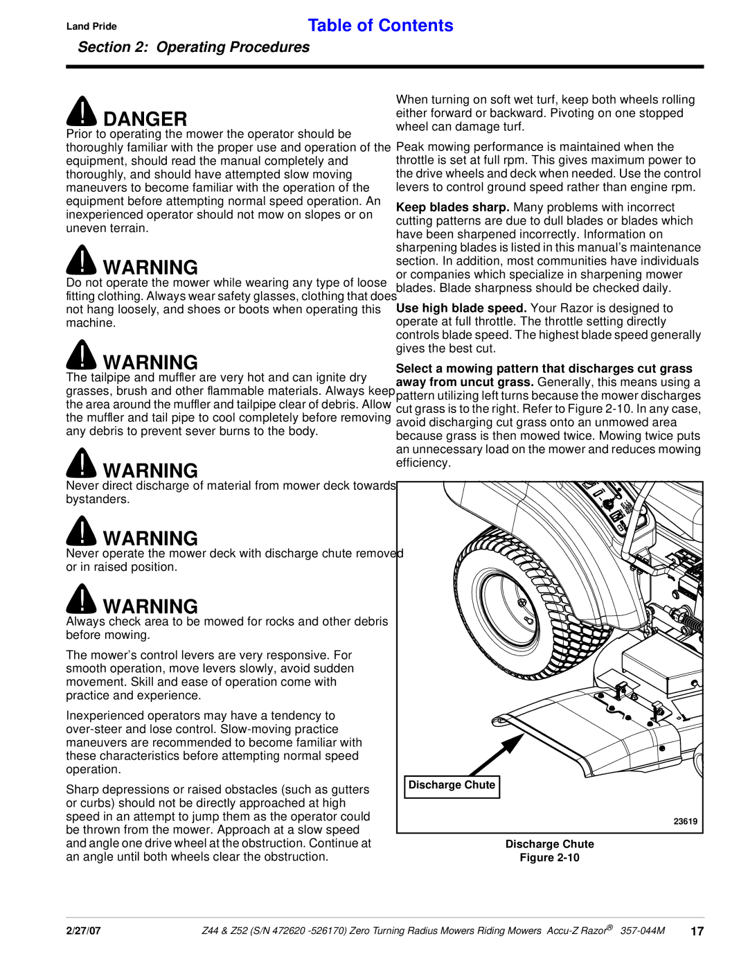 Land Pride 357-044M manual Discharge Chute 