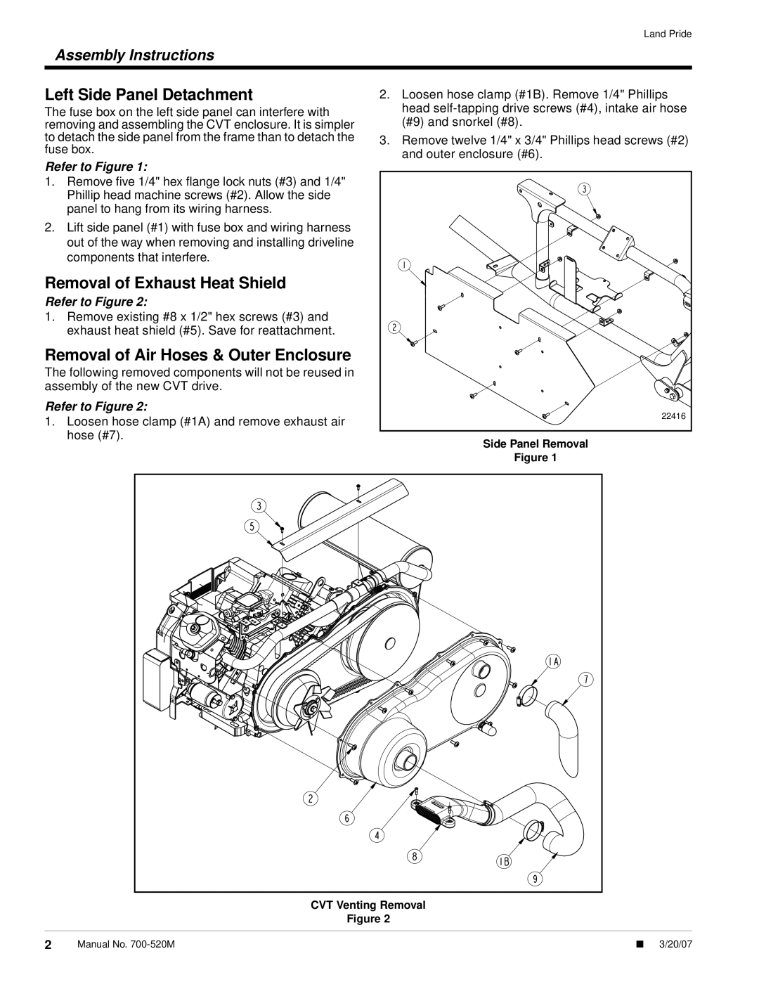 Land Pride 4210 Left Side Panel Detachment, Removal of Exhaust Heat Shield, Removal of Air Hoses & Outer Enclosure 