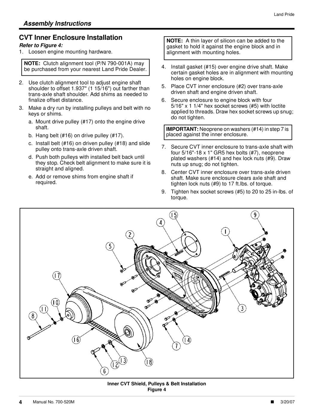 Land Pride 4210 installation instructions CVT Inner Enclosure Installation 