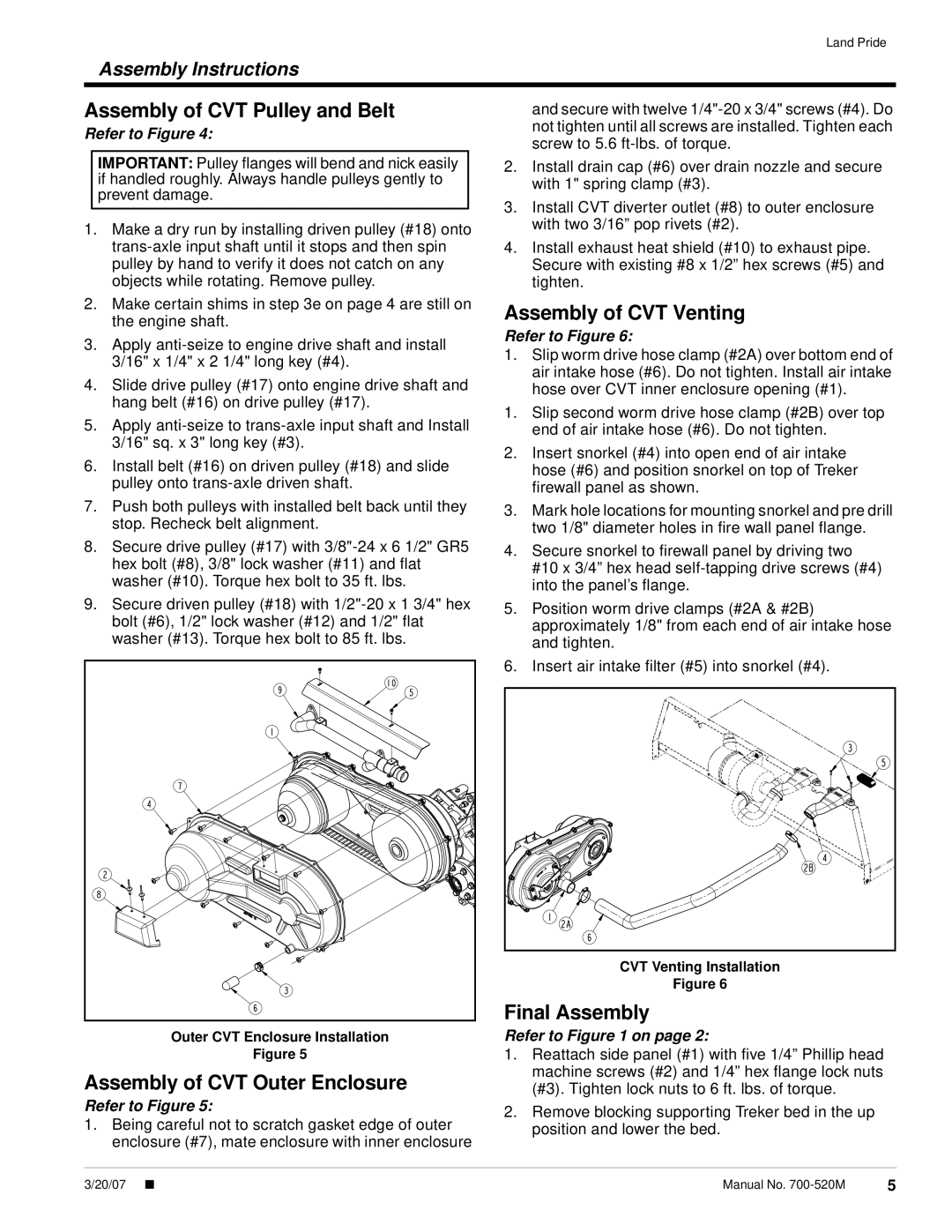 Land Pride 4210 Assembly of CVT Pulley and Belt, Assembly of CVT Outer Enclosure, Assembly of CVT Venting, Final Assembly 