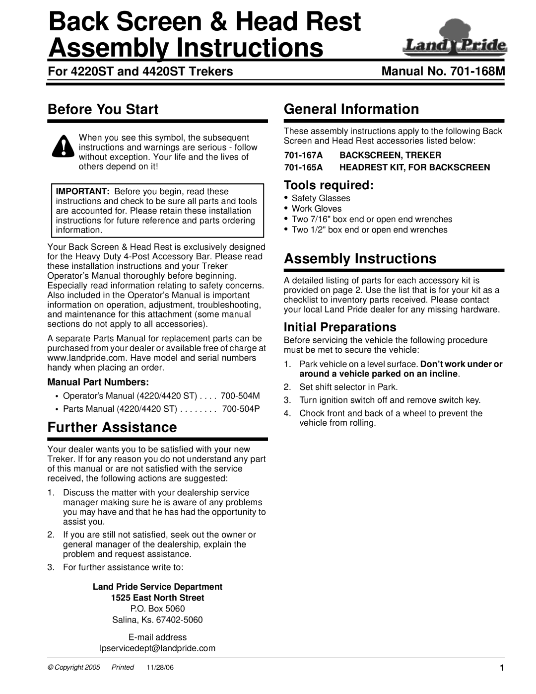 Land Pride 4220ST installation instructions Before You Start, Further Assistance, General Information 