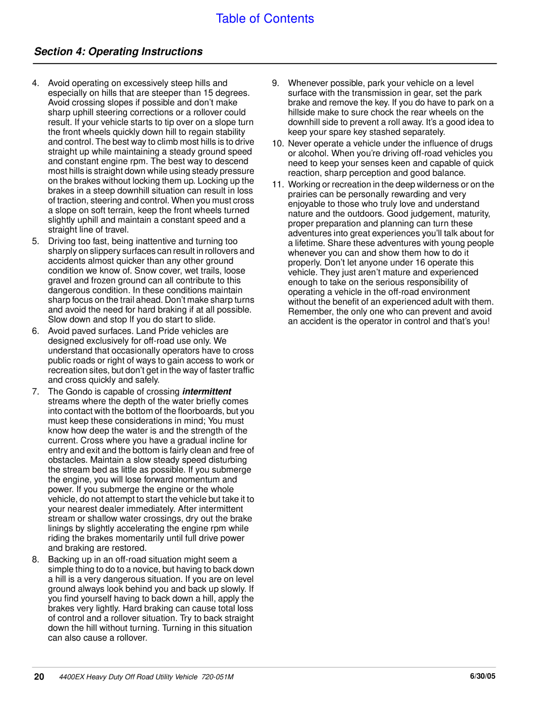 Land Pride 4400ex manual Table of Contents 