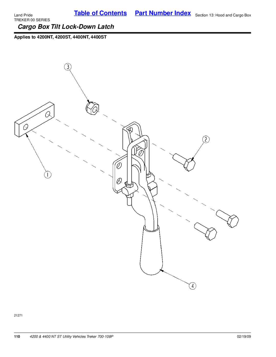 Land Pride 4200NT, 4400NT, 4200ST, 4400ST manual Cargo Box Tilt Lock-Down Latch 