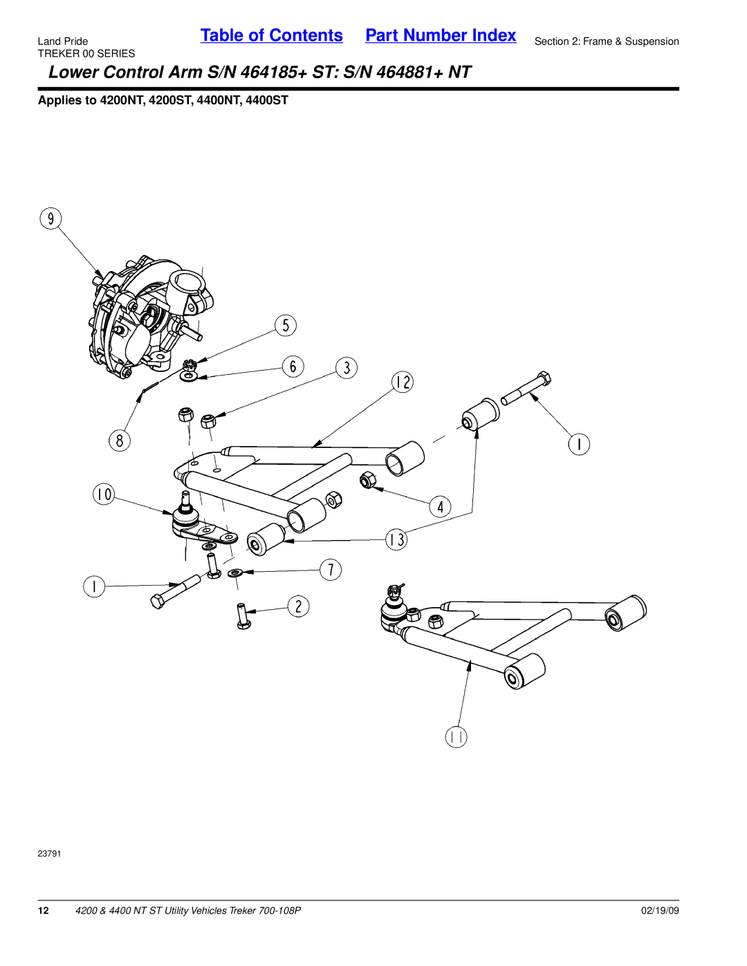 Land Pride 4400NT, 4200ST, 4200NT, 4400ST manual Lower Control Arm S/N 464185+ ST S/N 464881+ NT 