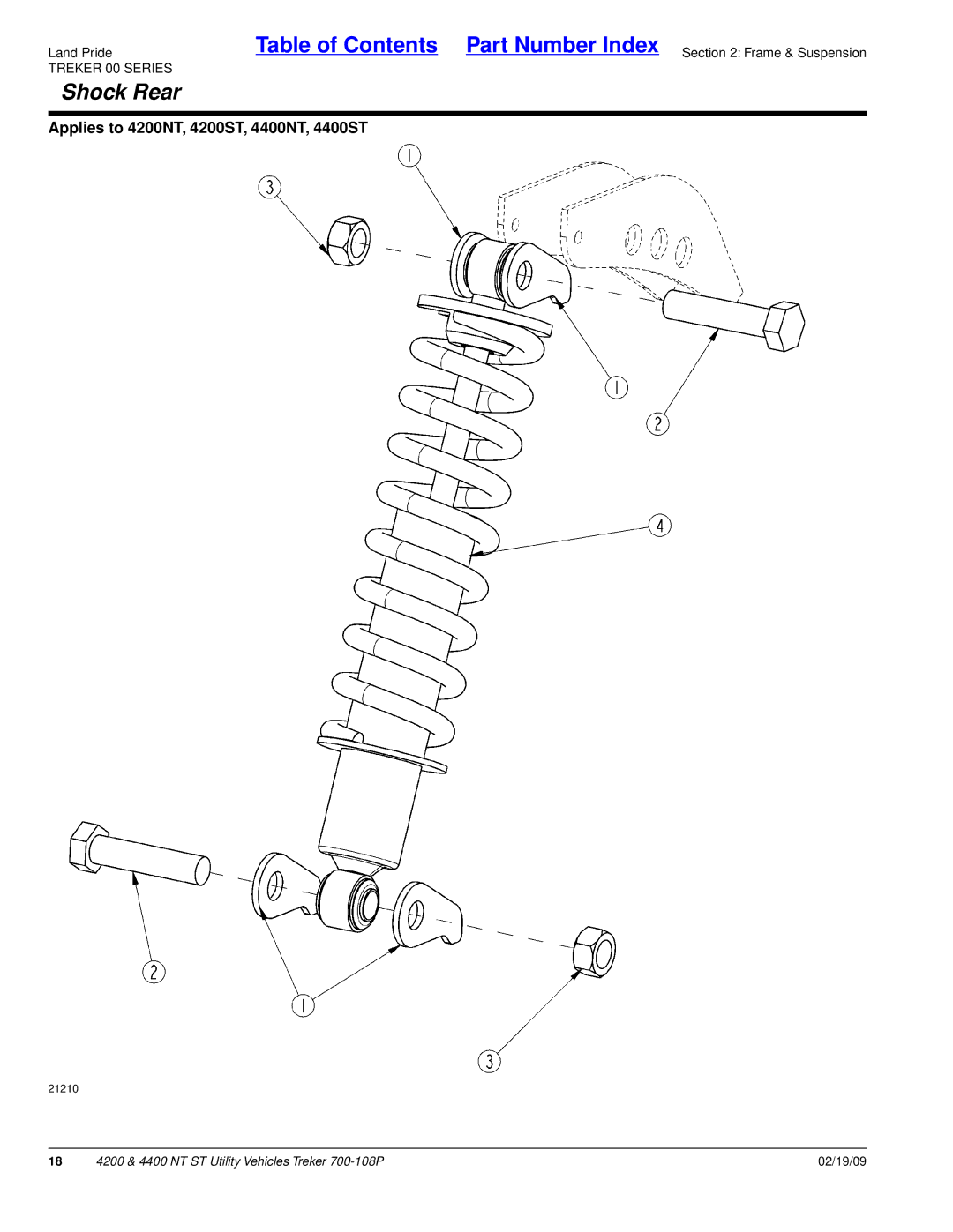 Land Pride 4200NT, 4400NT, 4200ST, 4400ST manual Shock Rear 