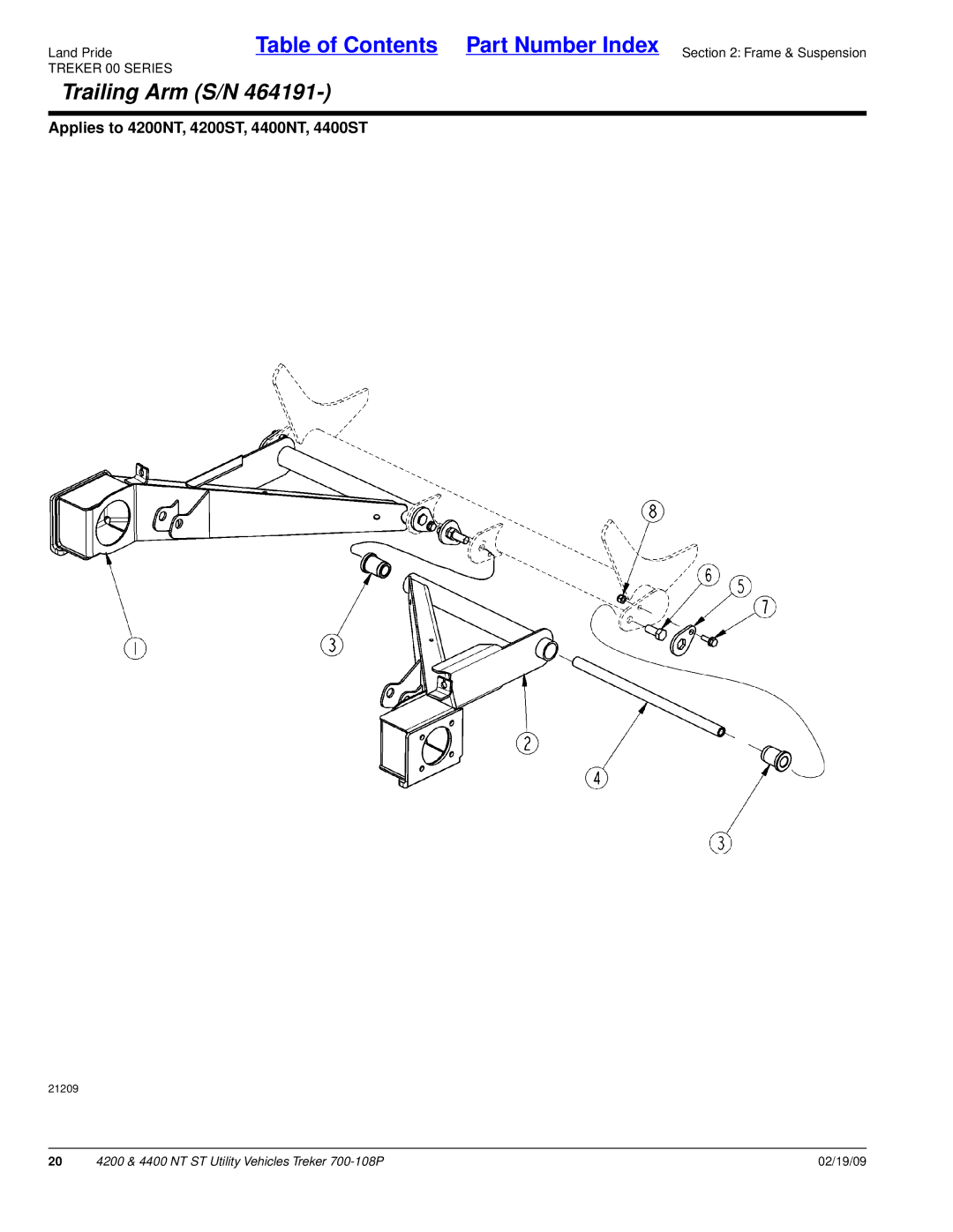 Land Pride 4400NT, 4200ST, 4200NT, 4400ST manual Trailing Arm S/N 