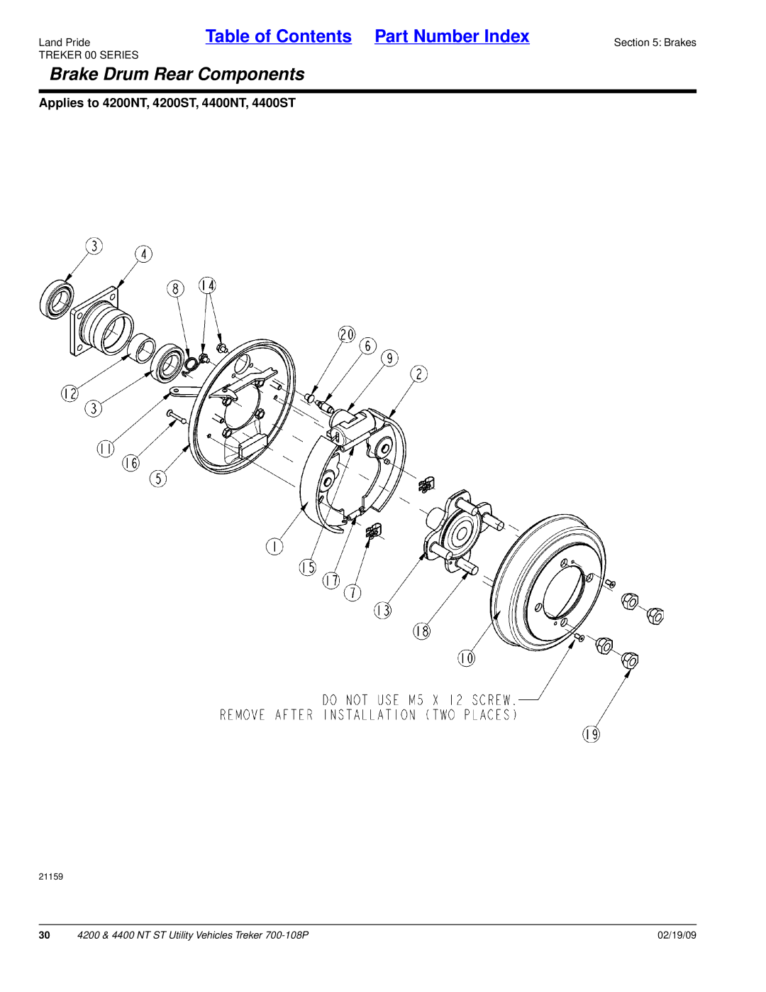 Land Pride 4200NT, 4400NT, 4200ST, 4400ST manual Brake Drum Rear Components 