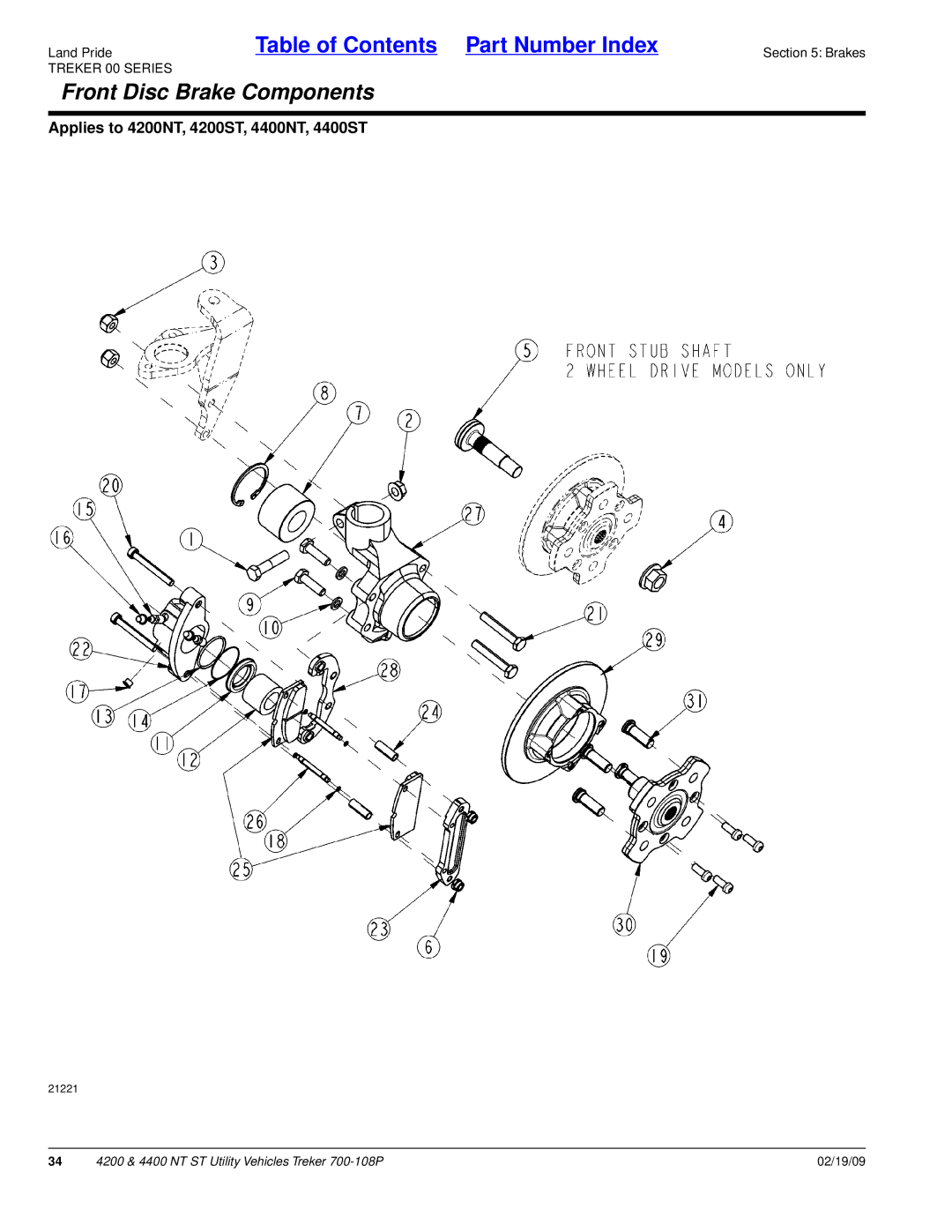 Land Pride 4200NT, 4400NT, 4200ST, 4400ST manual Front Disc Brake Components 