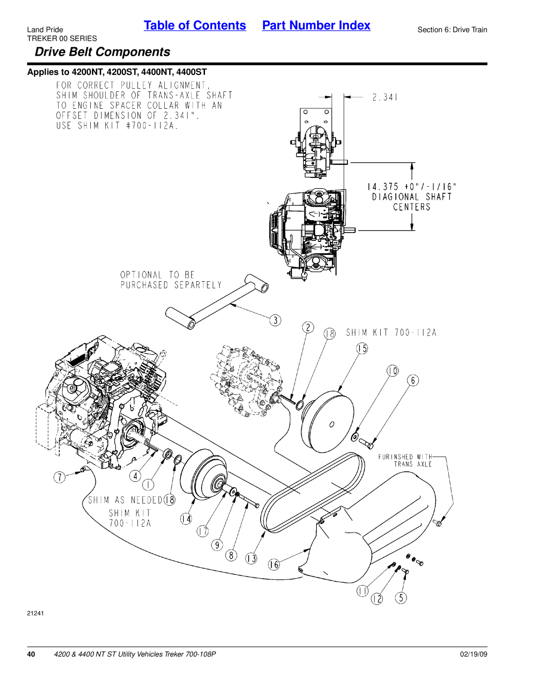 Land Pride 4400NT, 4200ST, 4200NT, 4400ST manual Drive Belt Components 