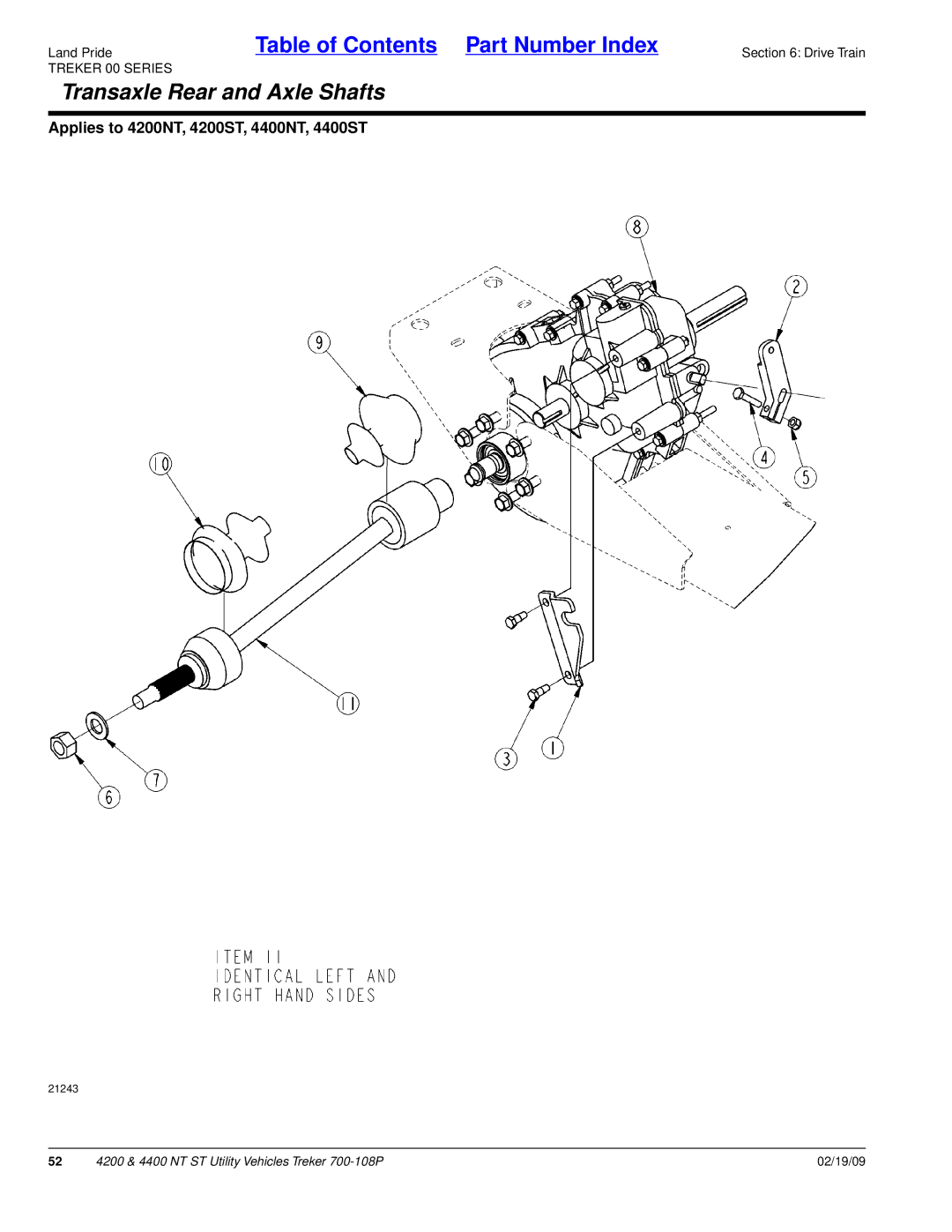 Land Pride 4400NT, 4200ST, 4200NT, 4400ST manual Transaxle Rear and Axle Shafts 