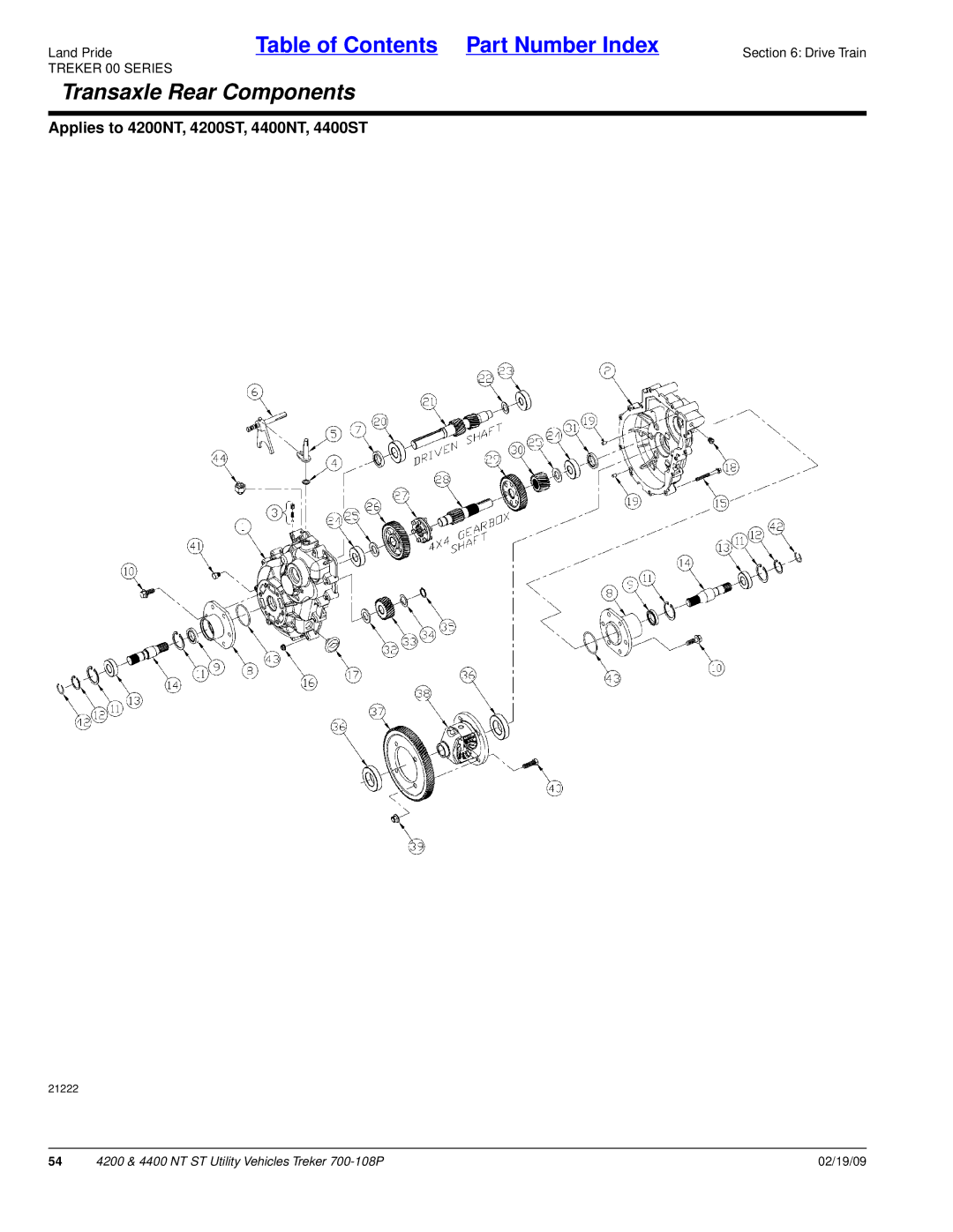 Land Pride 4200NT, 4400NT, 4200ST, 4400ST manual Transaxle Rear Components 