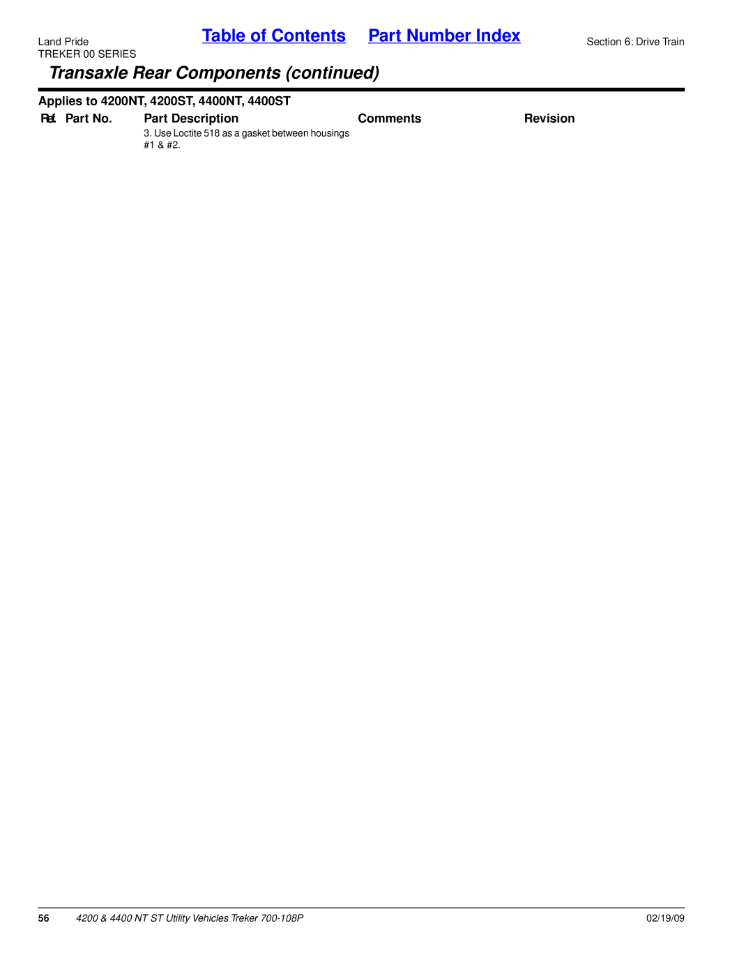 Land Pride 4400NT, 4200ST, 4200NT, 4400ST manual Use Loctite 518 as a gasket between housings #1 & #2 
