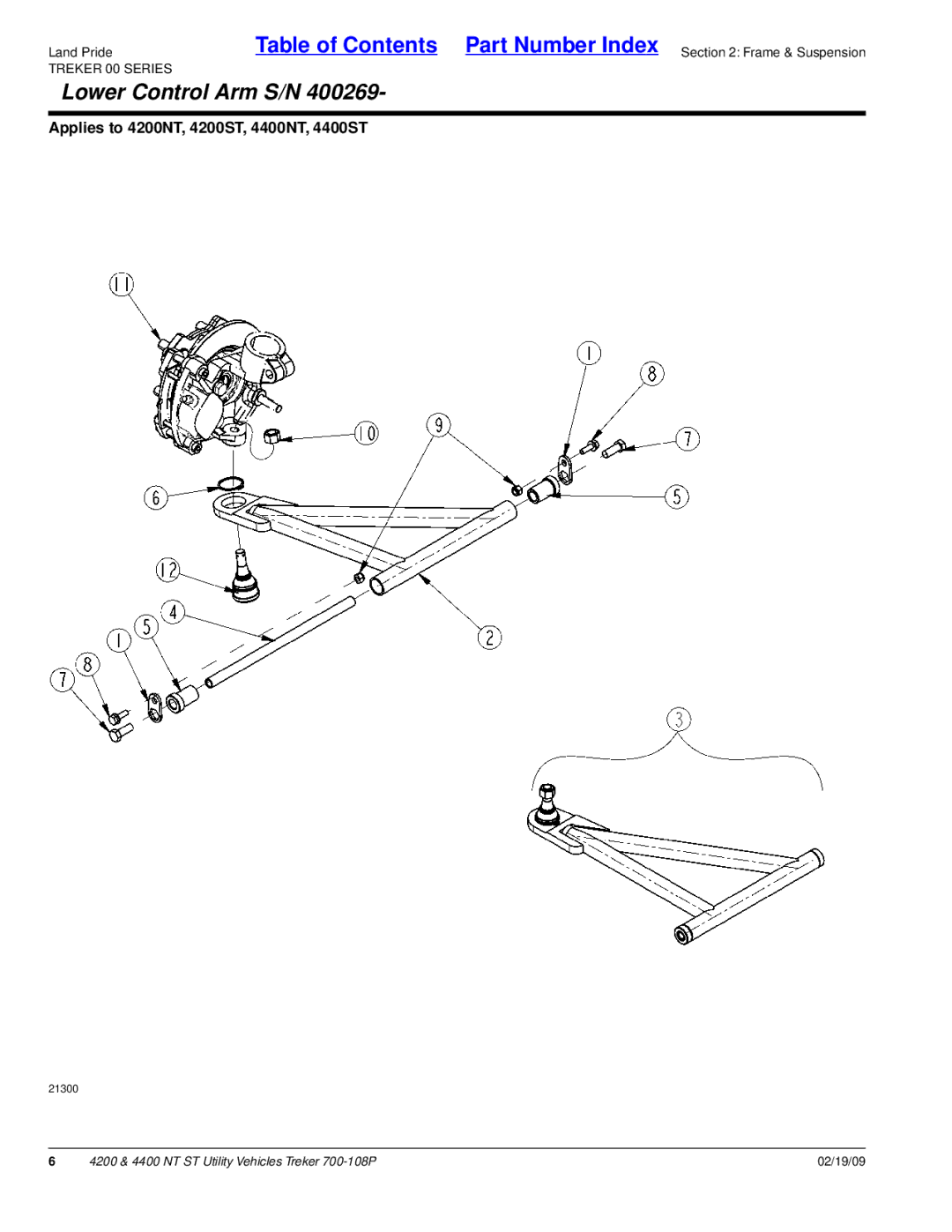 Land Pride 4200NT, 4400NT, 4200ST, 4400ST manual Lower Control Arm S/N, Treker 00 Series 