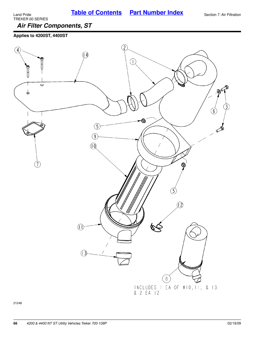 Land Pride 4200NT, 4400NT, 4200ST, 4400ST manual Air Filter Components, ST 
