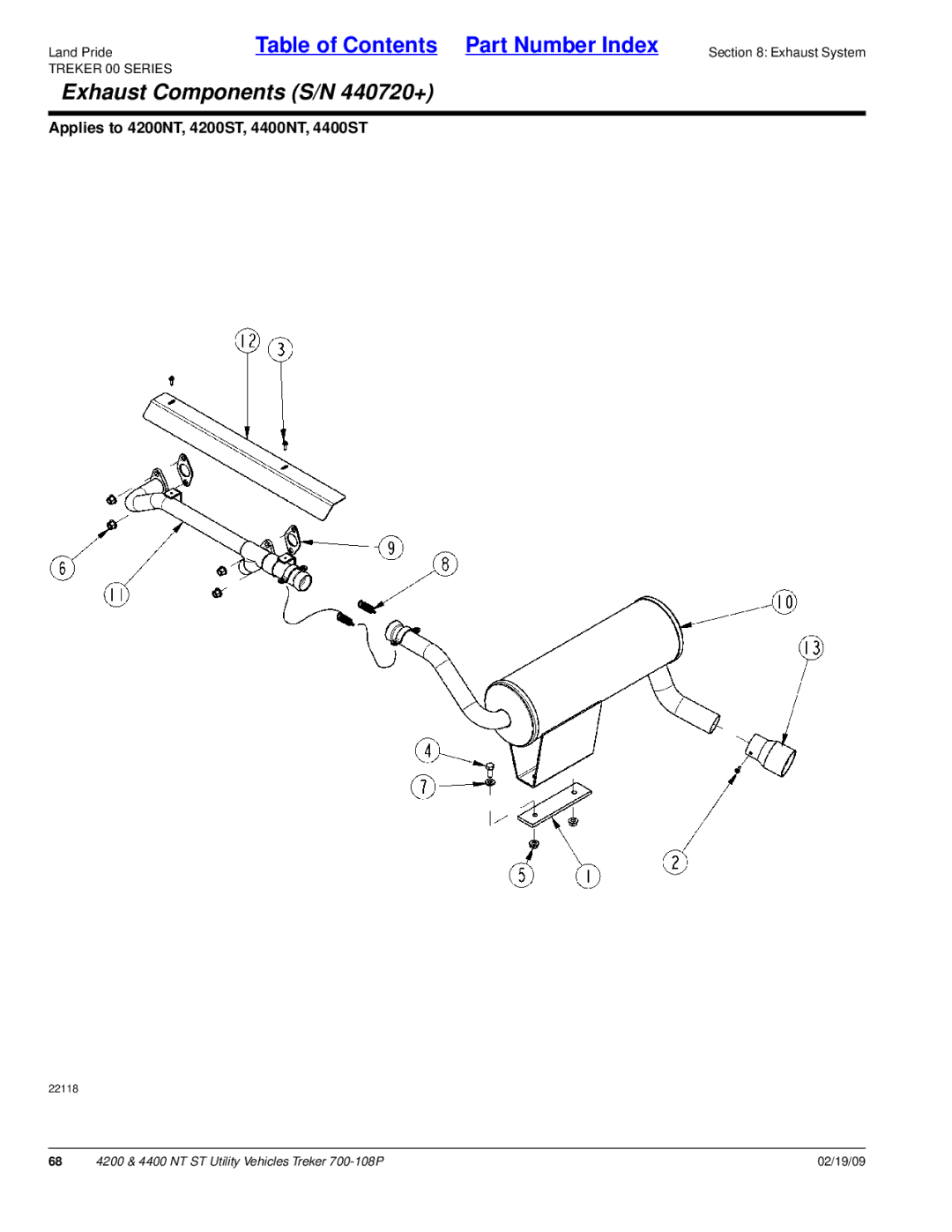 Land Pride 4400NT, 4200ST, 4200NT, 4400ST manual Exhaust Components S/N 440720+ 