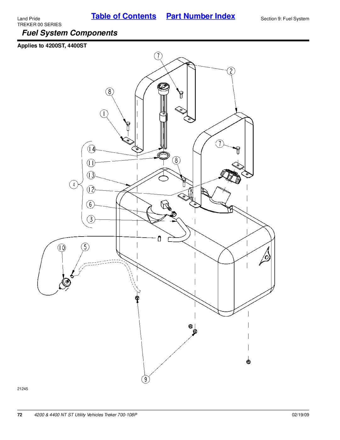 Land Pride 4400NT, 4200ST, 4200NT, 4400ST manual Fuel System Components 
