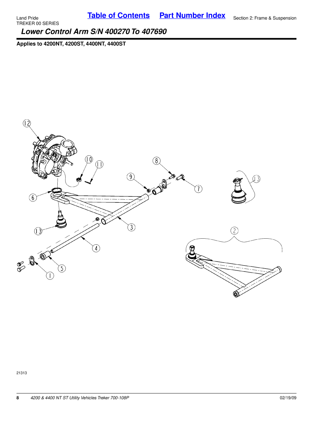 Land Pride 4400NT, 4200ST, 4200NT, 4400ST manual Lower Control Arm S/N 400270 To 