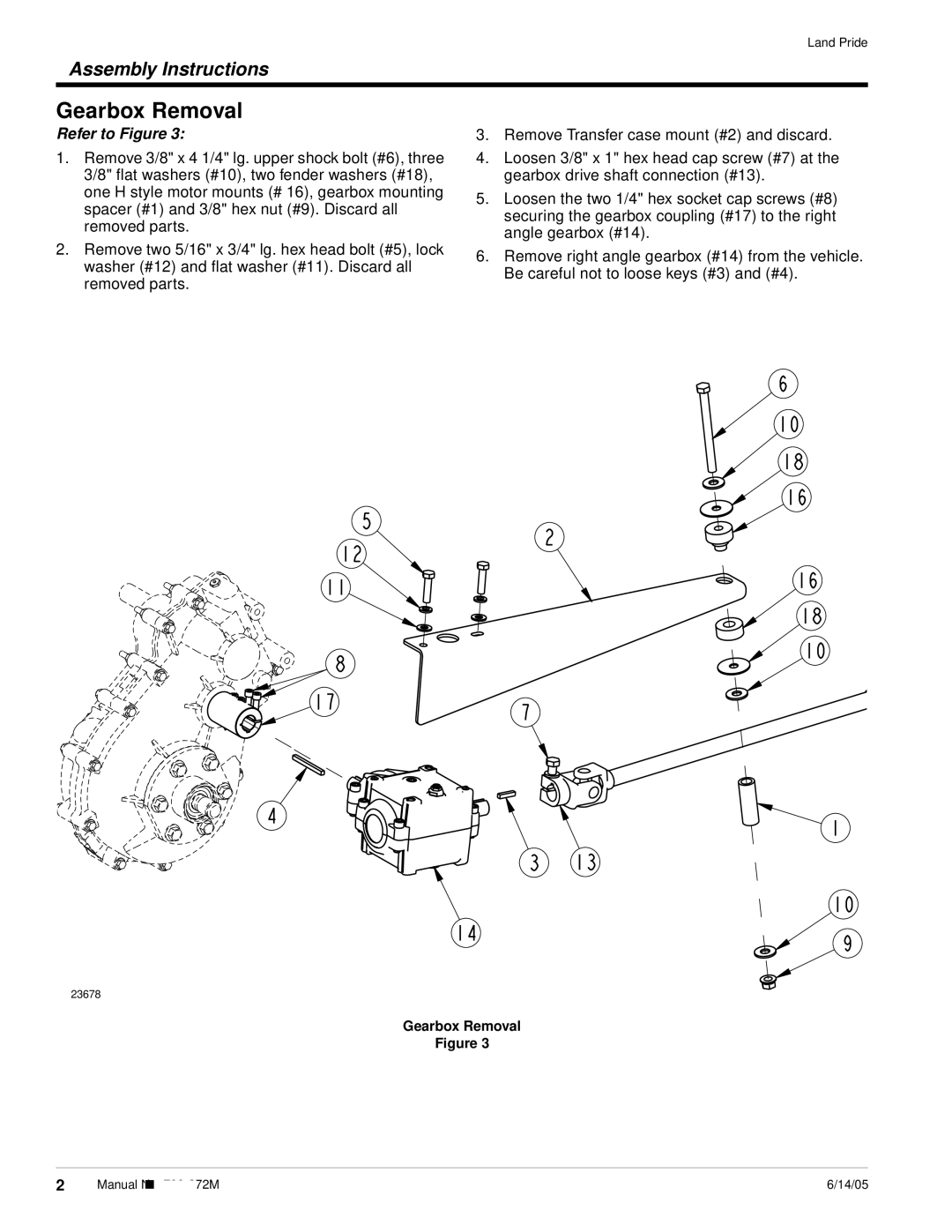 Land Pride 4400NT installation instructions Gearbox Removal 