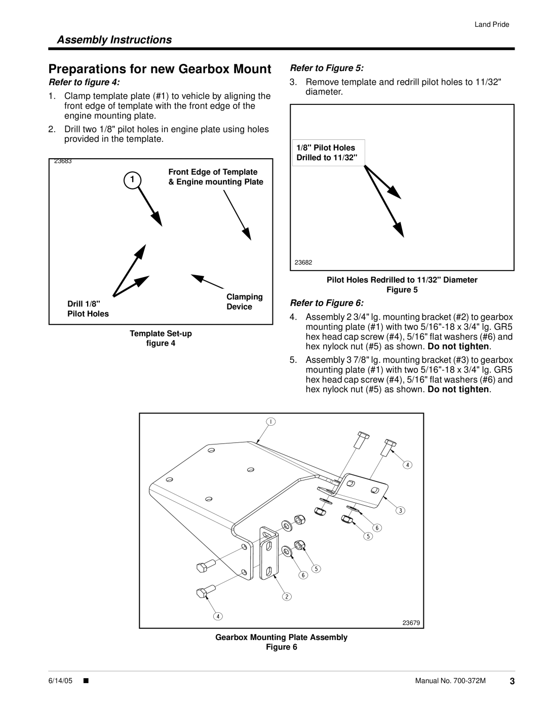 Land Pride 4400NT installation instructions Preparations for new Gearbox Mount, Refer to ﬁgure 