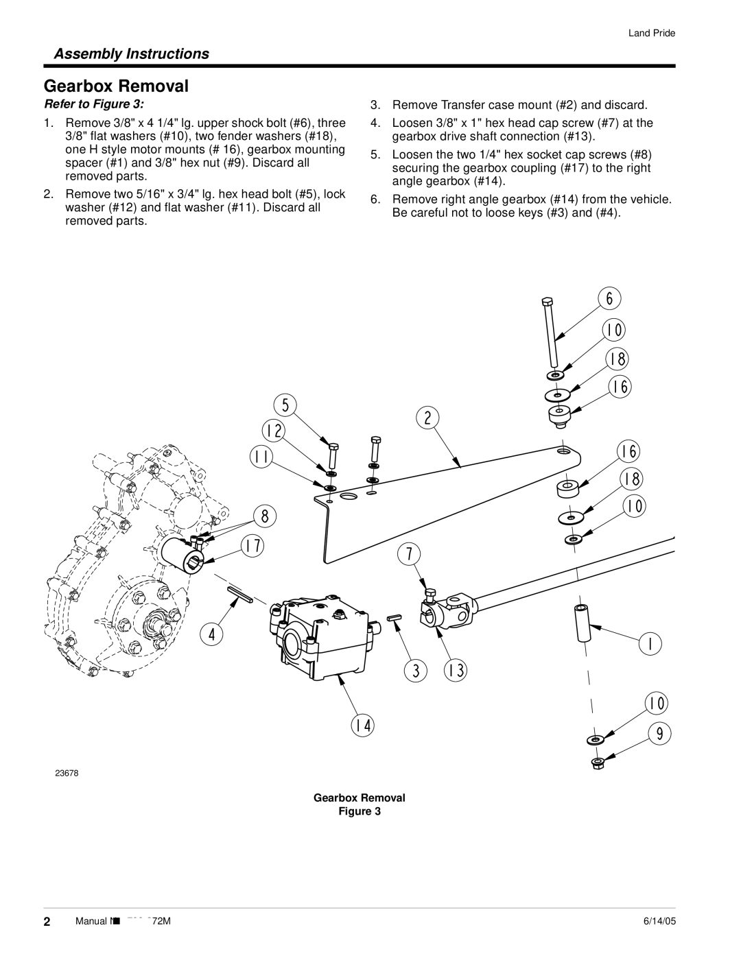 Land Pride 4400NT installation instructions Gearbox Removal, Assembly Instructions, Refer to Figure 