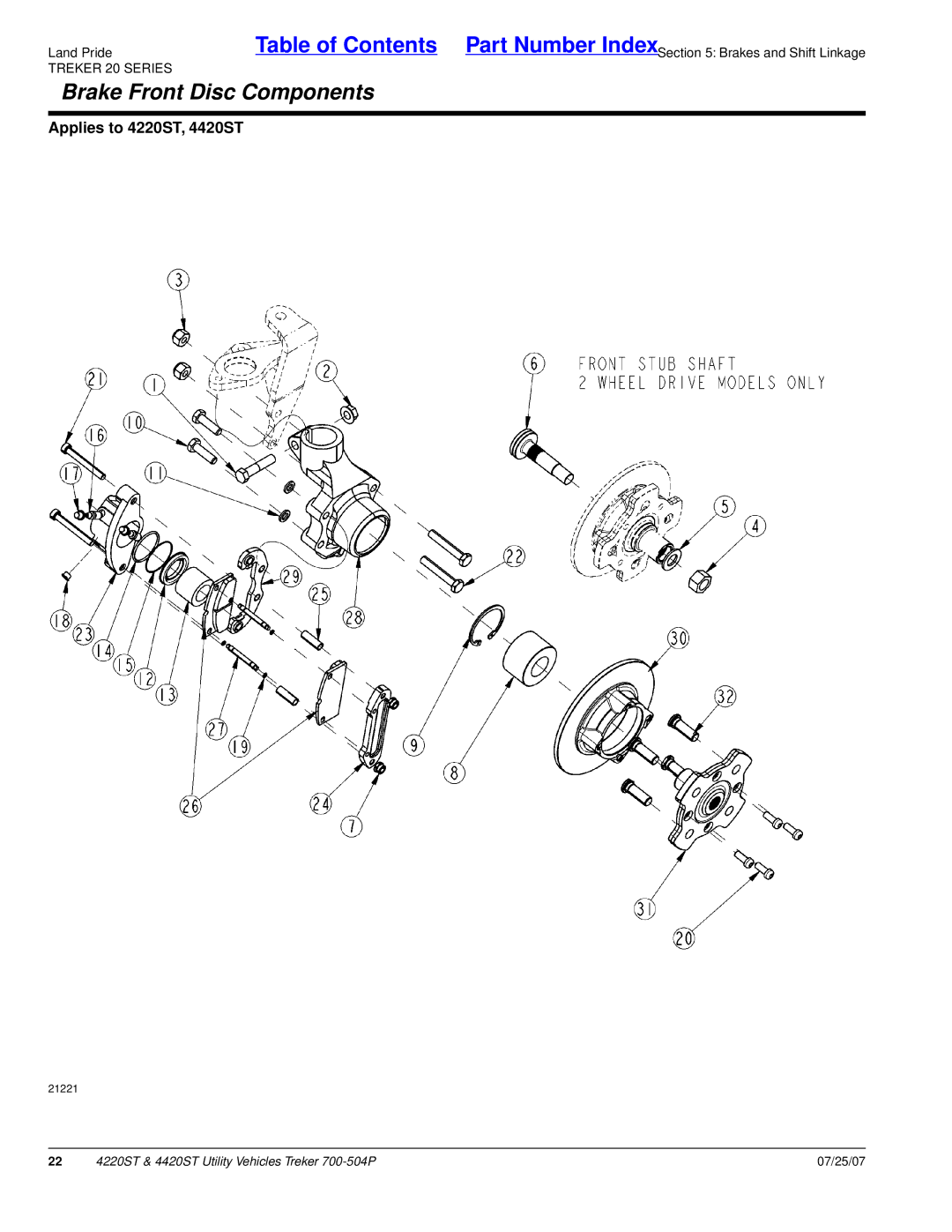 Land Pride 4420ST, 4220ST manual Brake Front Disc Components 