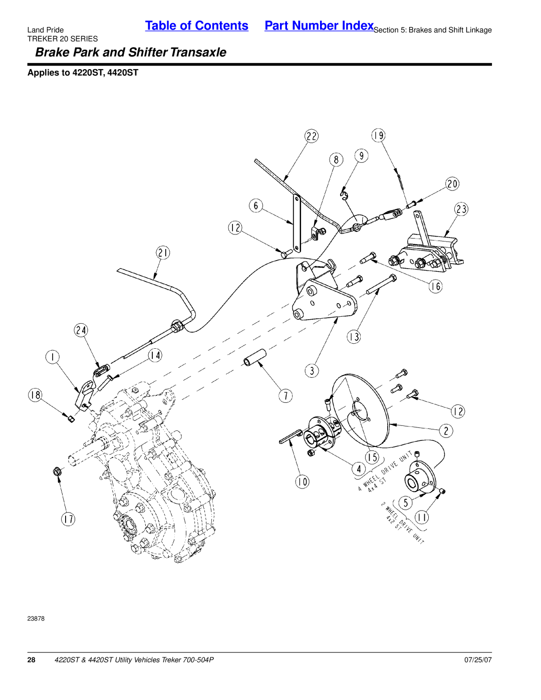 Land Pride 4420ST, 4220ST manual Brake Park and Shifter Transaxle 