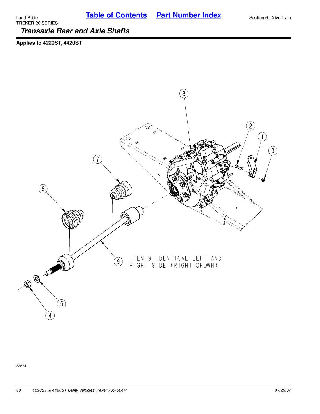 Land Pride 4420ST, 4220ST manual Transaxle Rear and Axle Shafts 