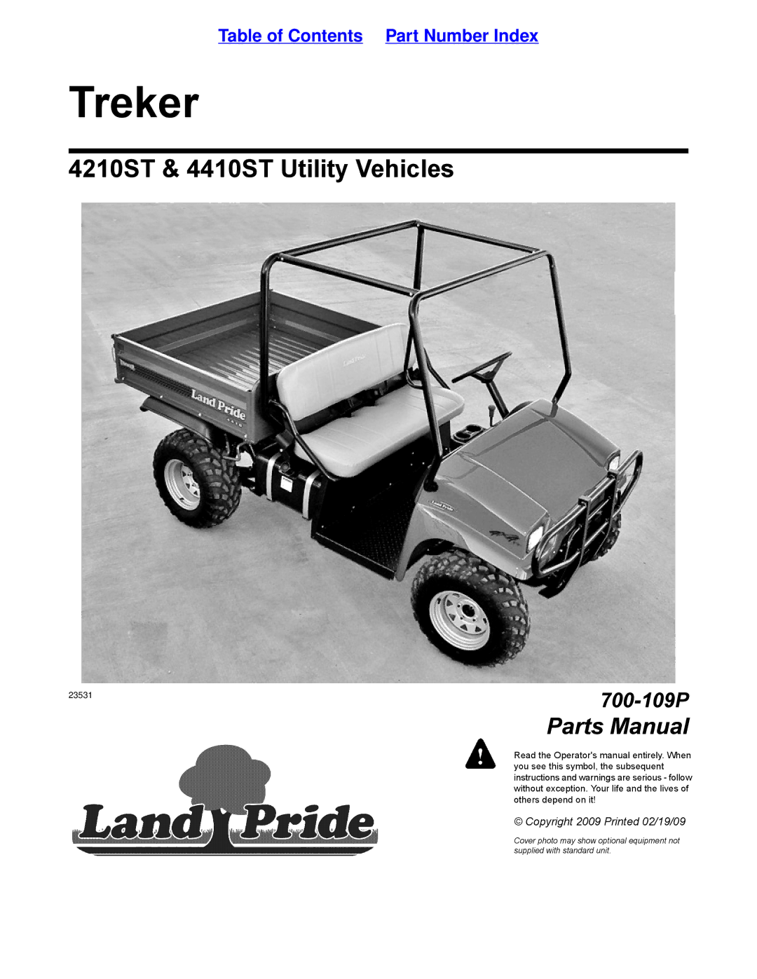 Land Pride 700-109P manual Treker 