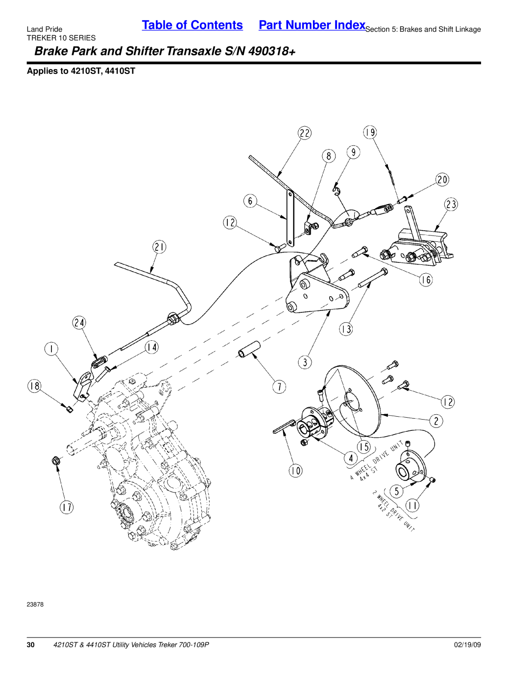 Land Pride 700-109P manual Brake Park and Shifter Transaxle S/N 490318+ 