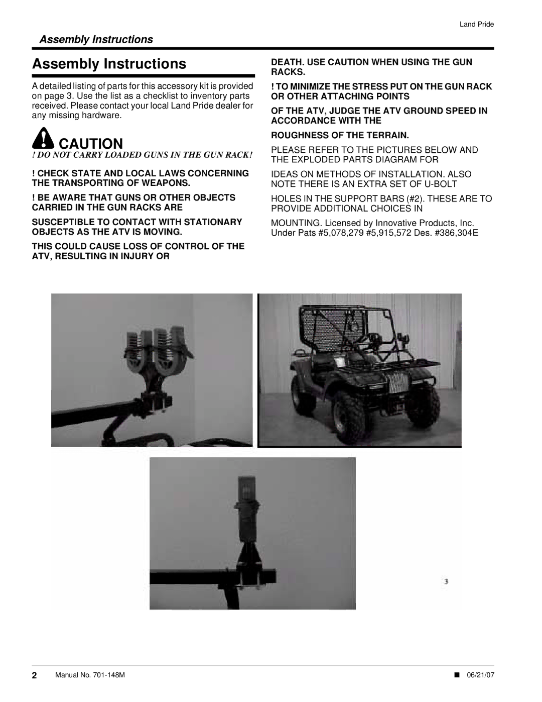 Land Pride 701-148M installation instructions Assembly Instructions 