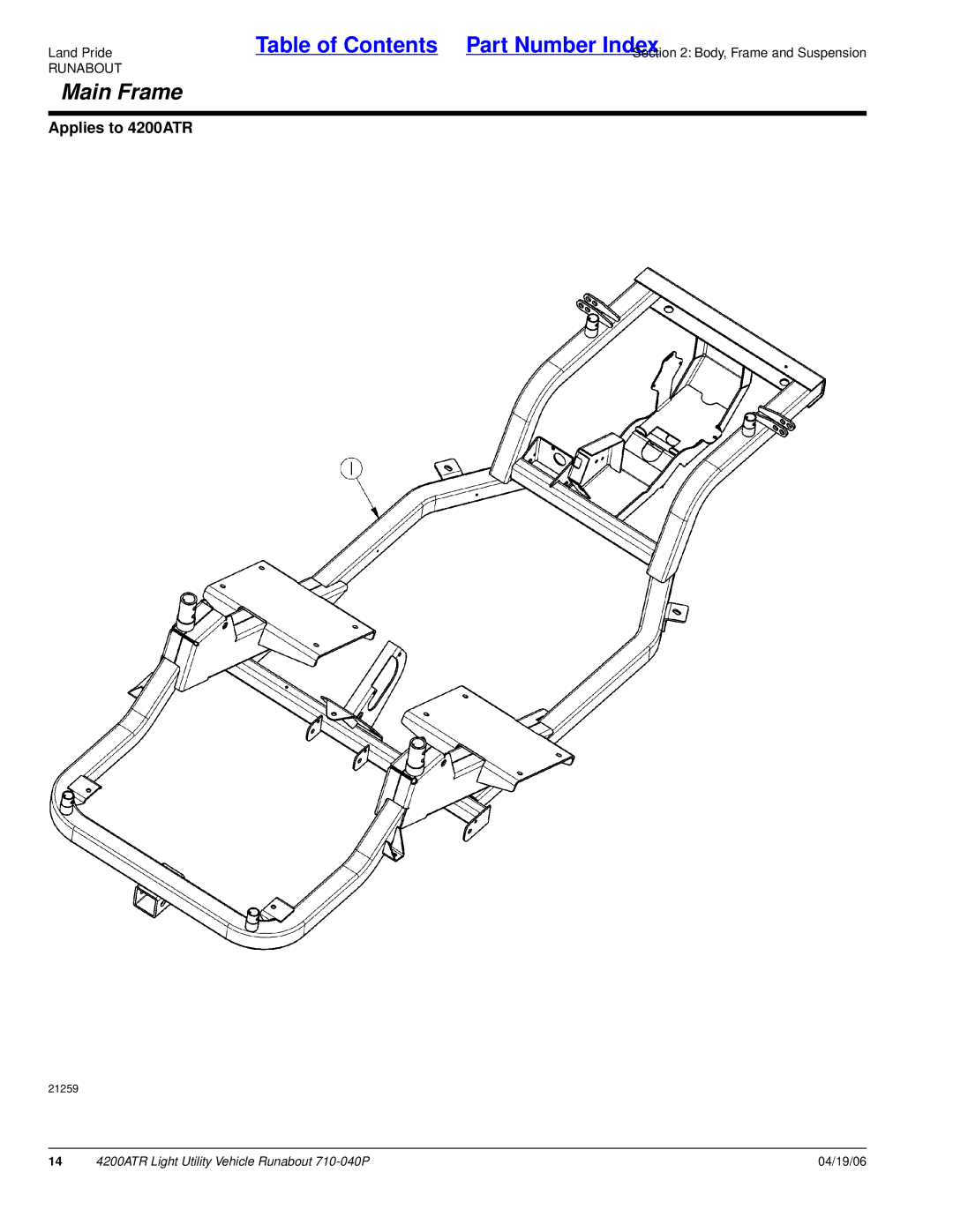 Land Pride 710-040P manual Main Frame 